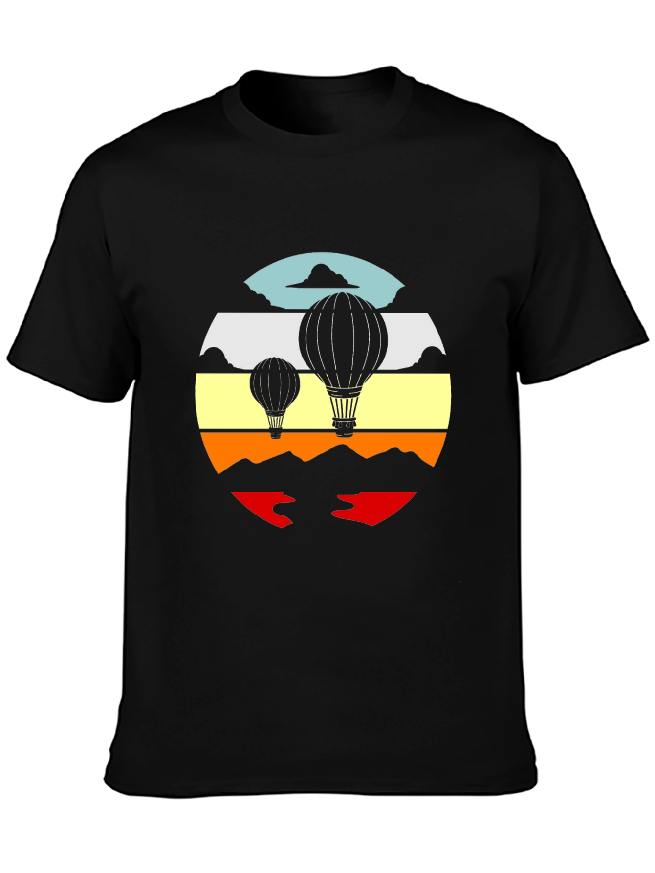 Retro Hot Air Balloon Graphic Tee - Black