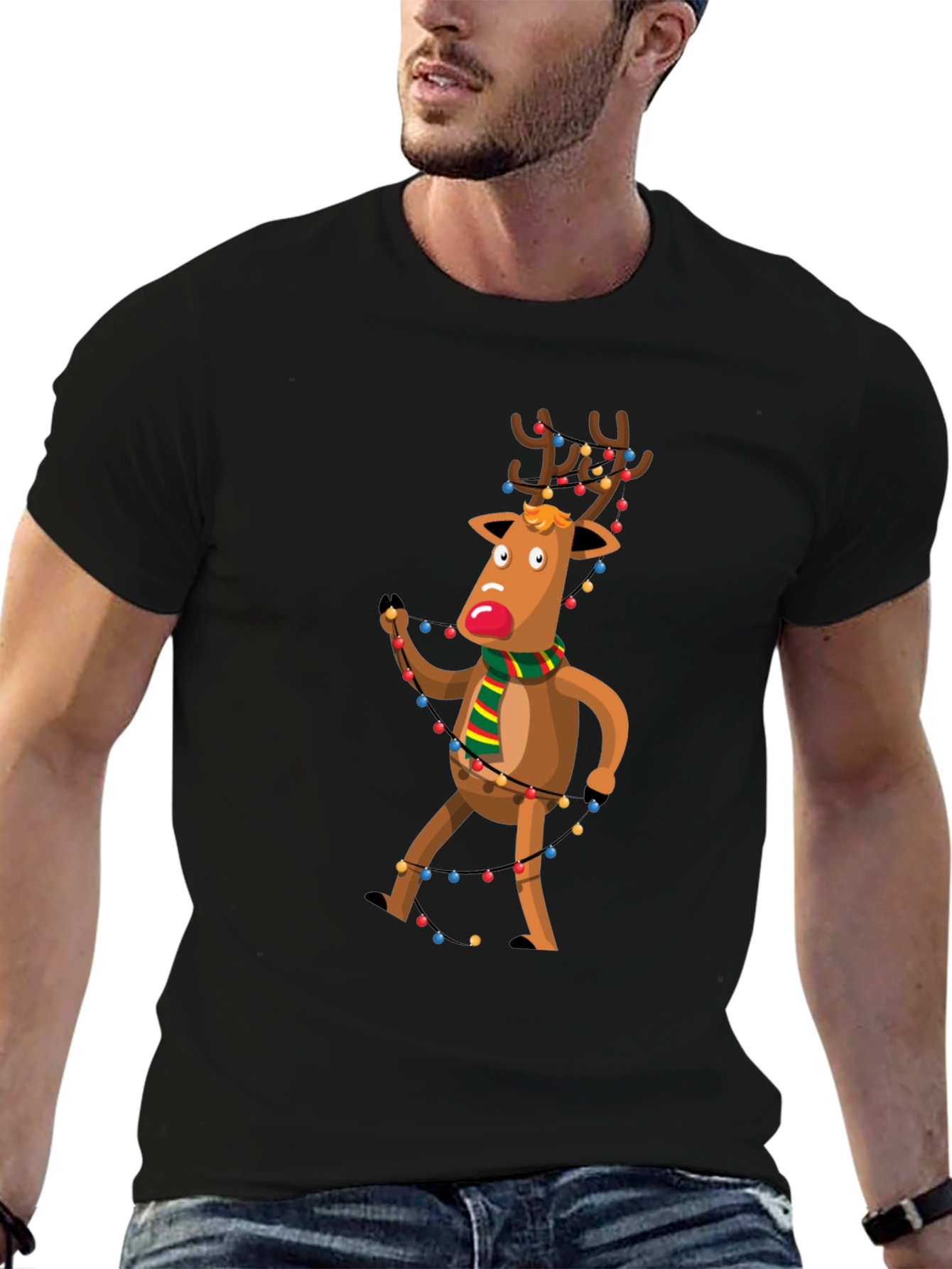 Festive Reindeer Graphic Tee - Holiday Cheer