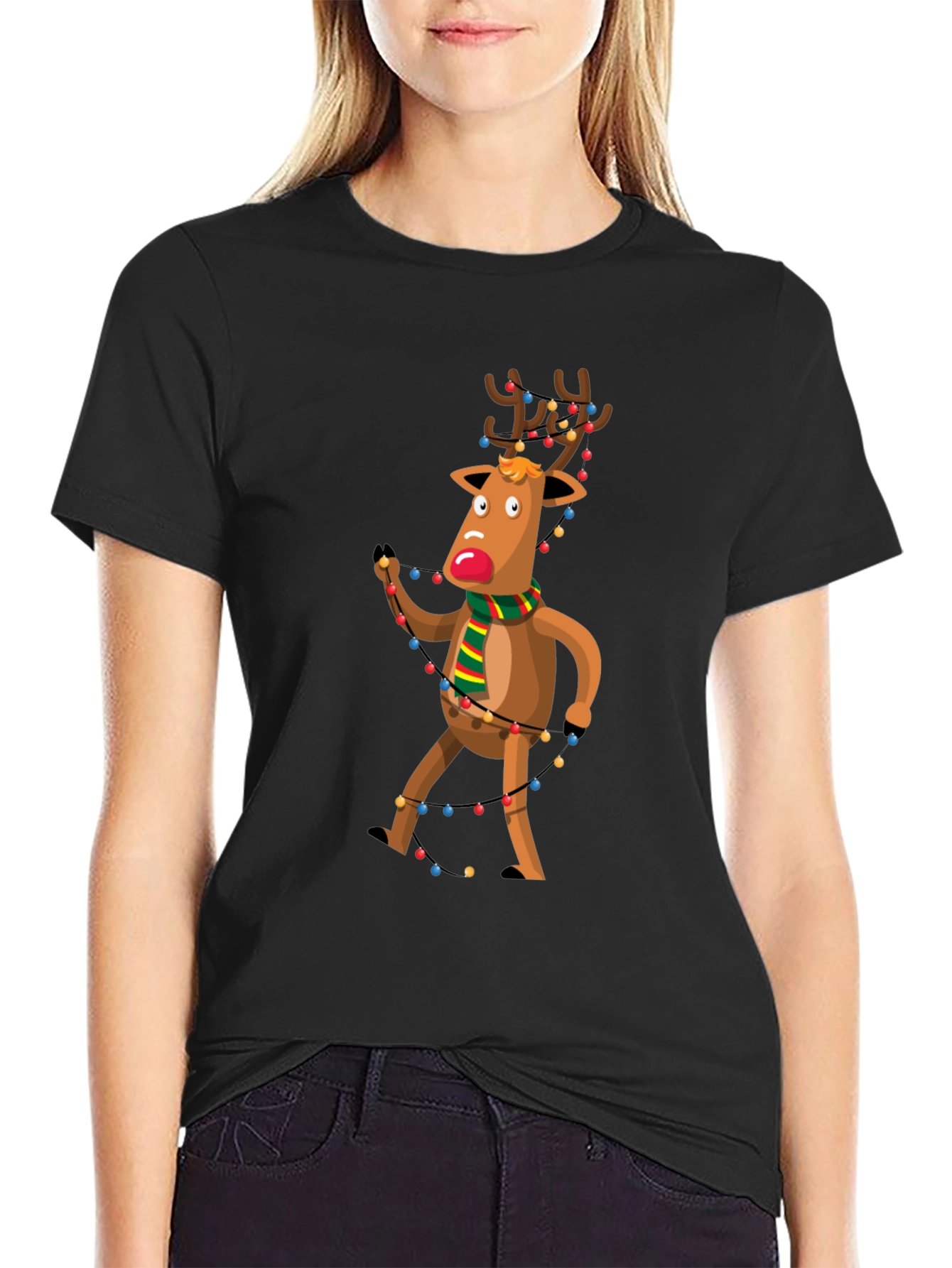 Festive Reindeer Graphic Tee - Holiday Cheer
