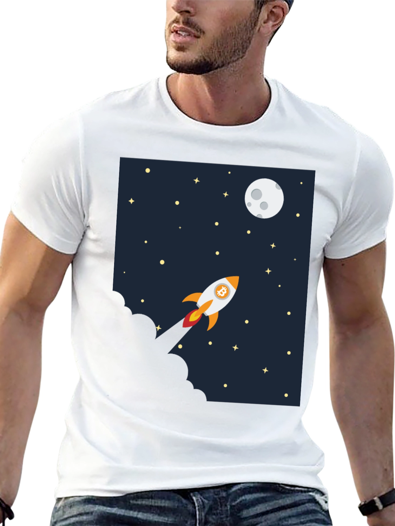 Bitcoin Rocket to the Moon Graphic Tee