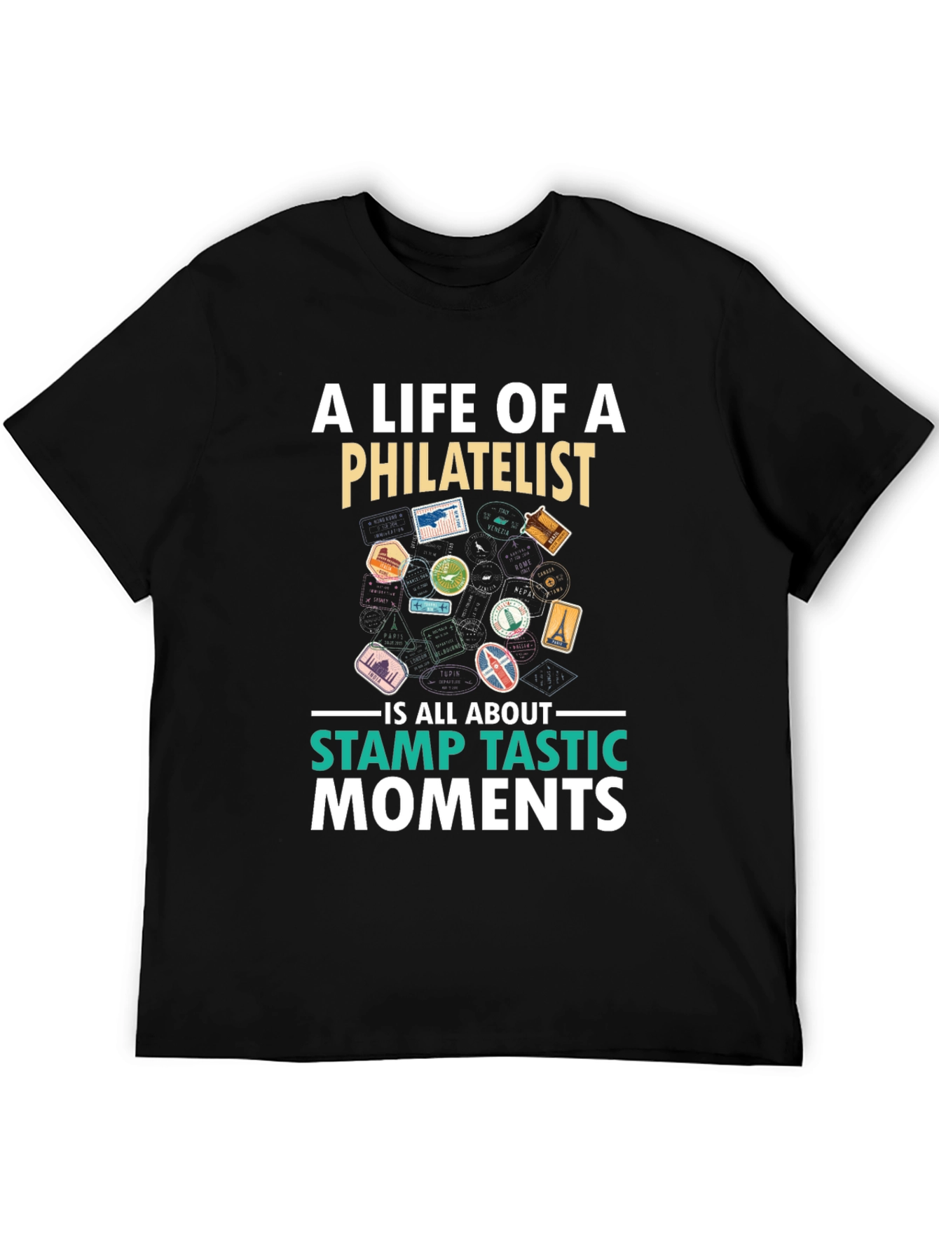 Philatelist Stamp Tastic Moments Black T-Shirt