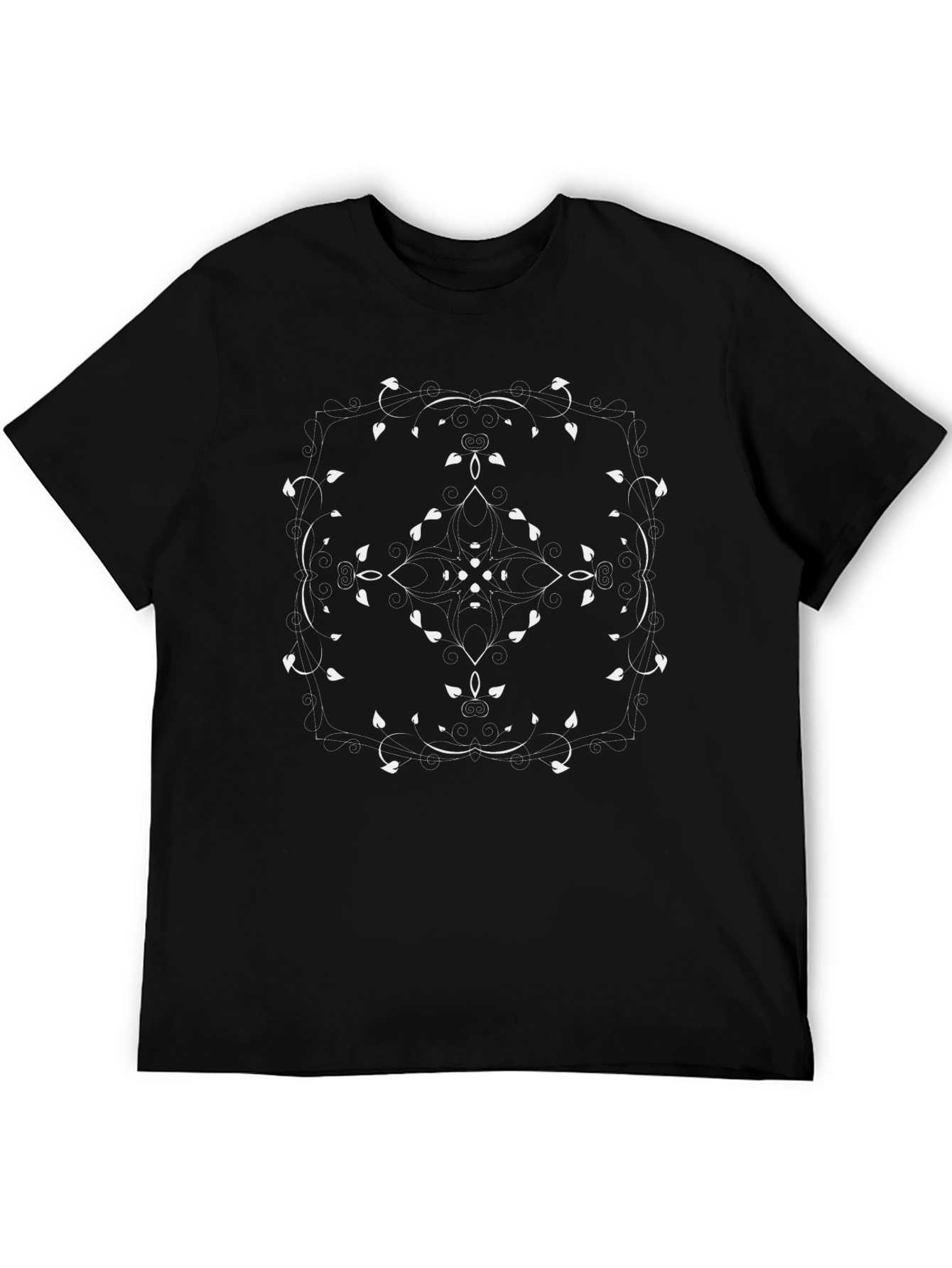 Elegant Black T-Shirt with Floral Mandala Design