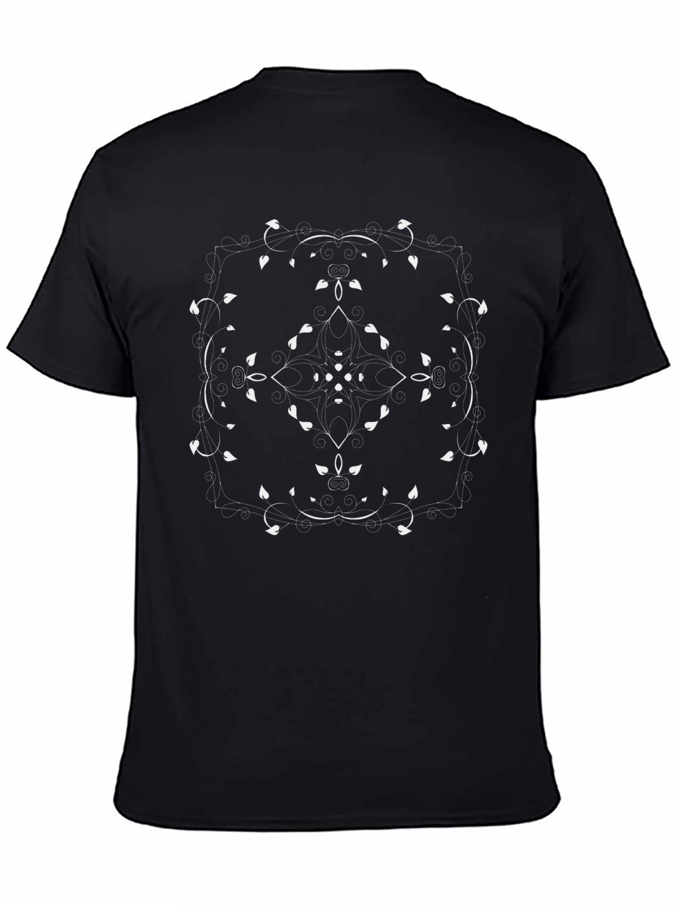 Elegant Black T-Shirt with Floral Mandala Design
