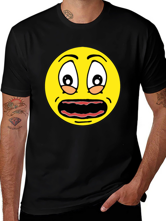 Scared Emoji Graphic Tee - Black Cotton Comfort