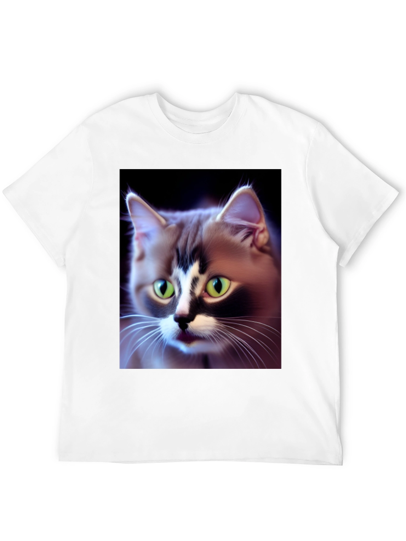Cat Lover T-Shirt: Green-Eyed Feline Portrait Tee