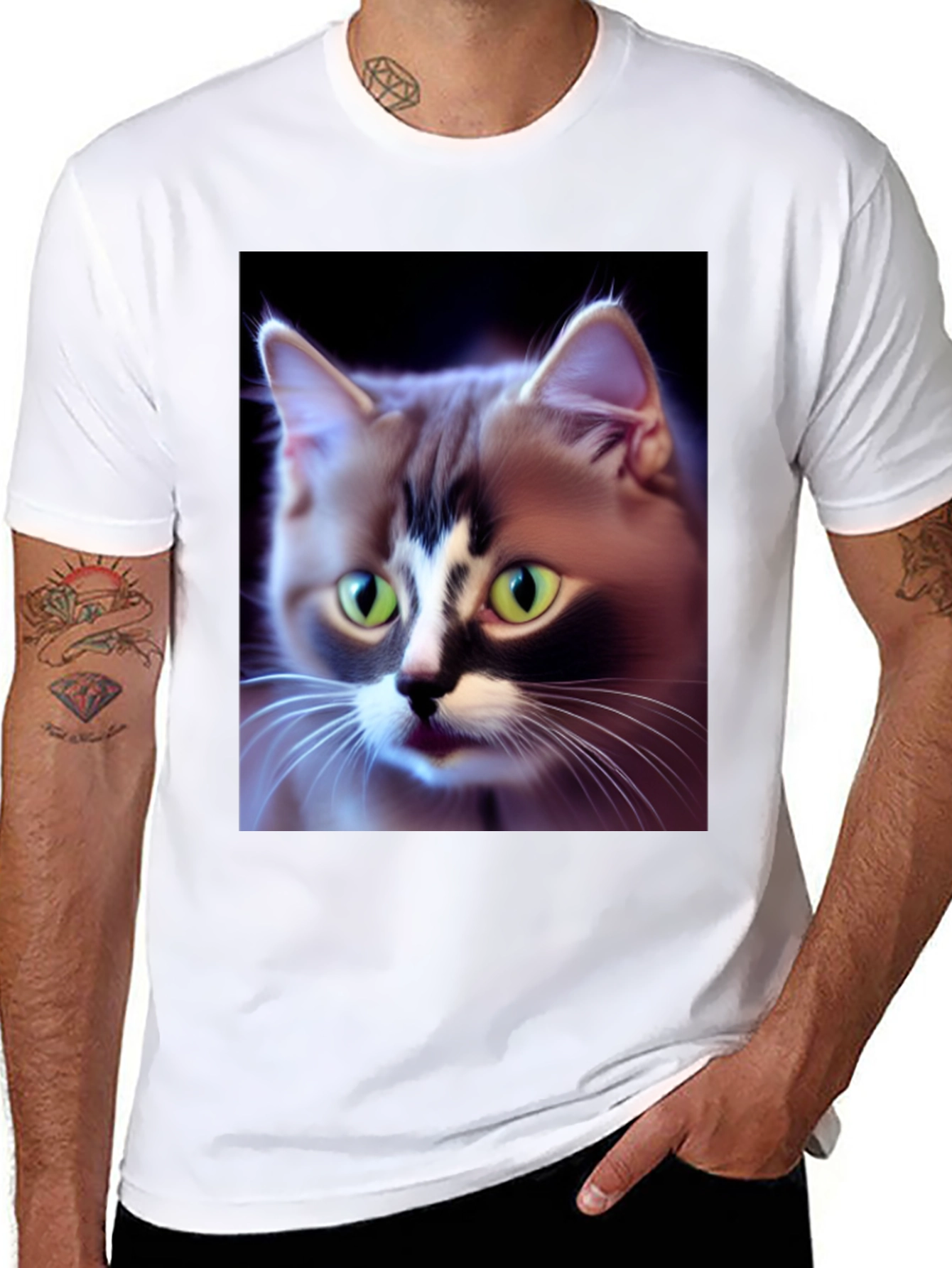 Cat Lover T-Shirt: Green-Eyed Feline Portrait Tee
