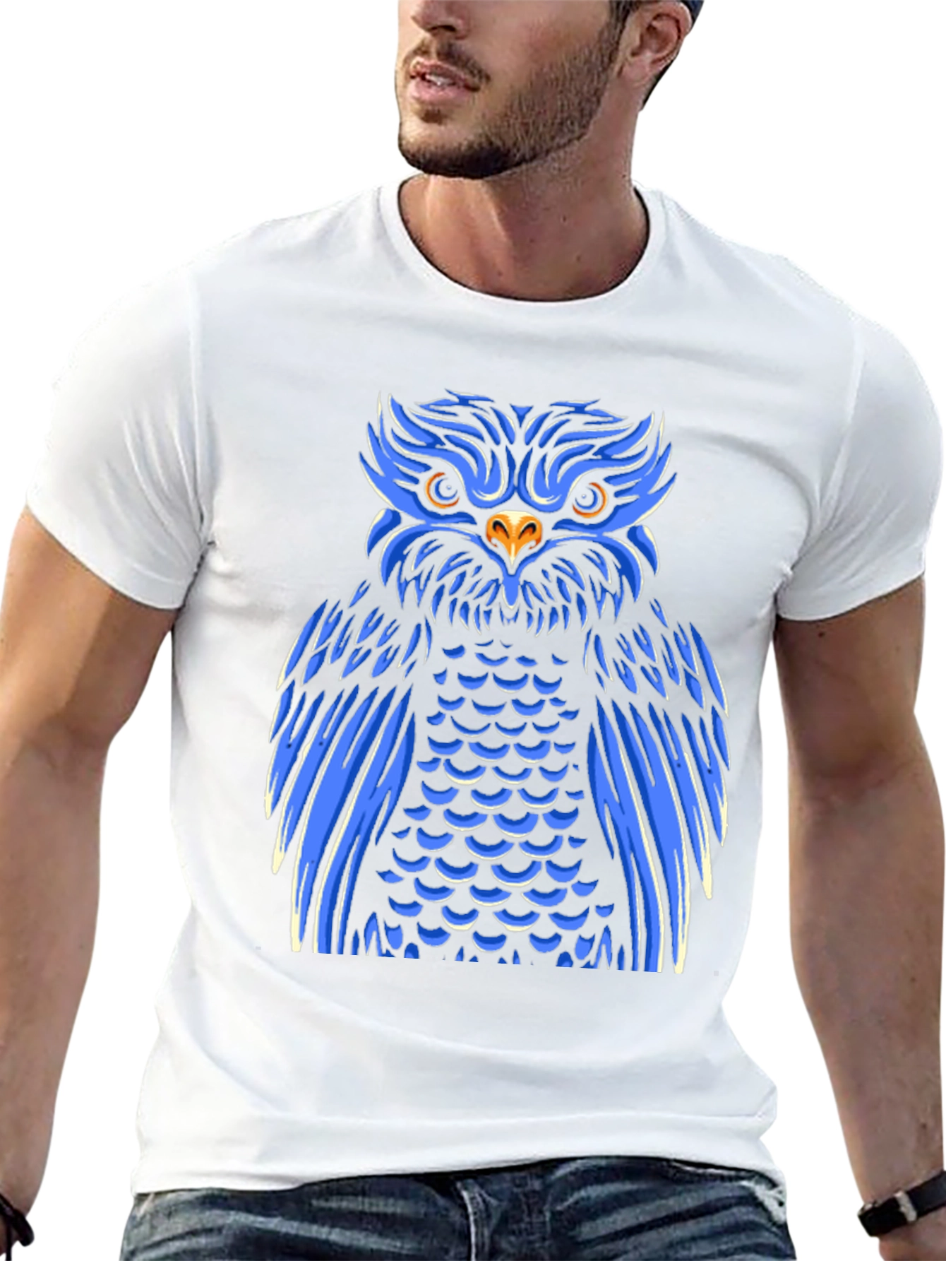 Blue Owl Graphic Print Black T-Shirt