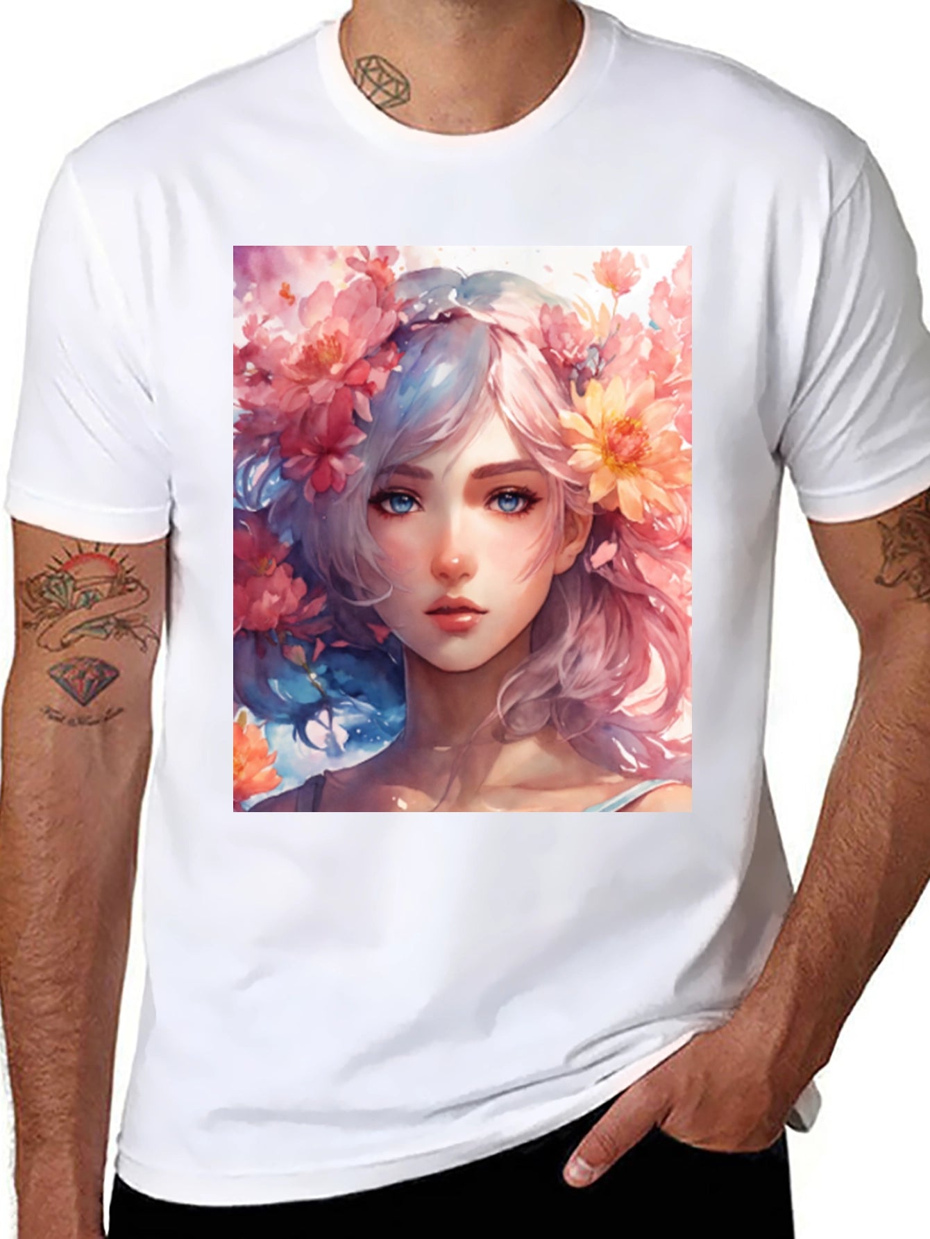 Floral Girl Graphic Tee - Artistic Style