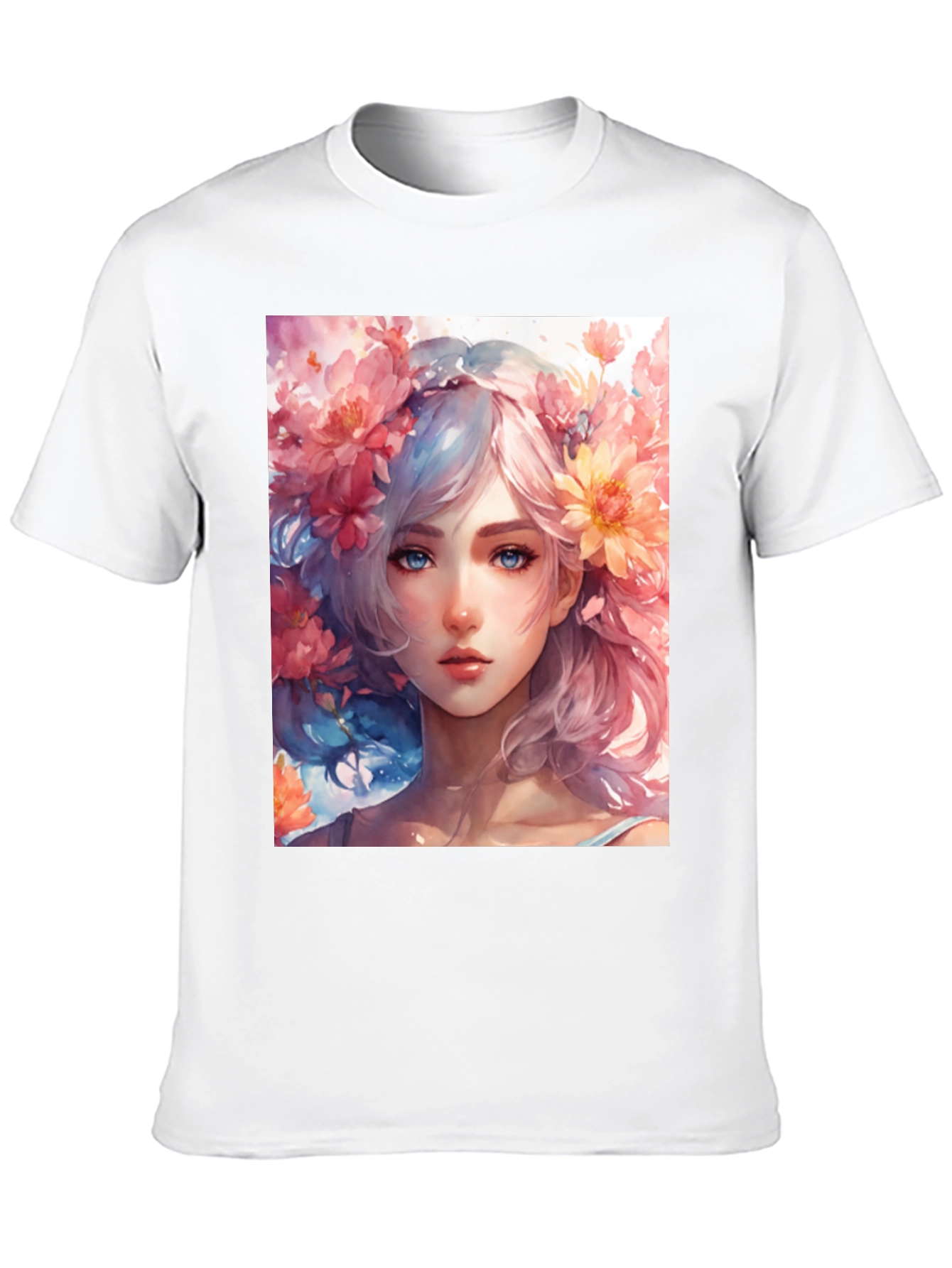 Floral Girl Graphic Tee - Artistic Style
