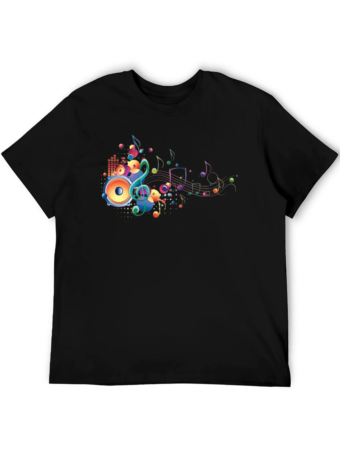 Vibrant Music Notes Graphic Black T-Shirt