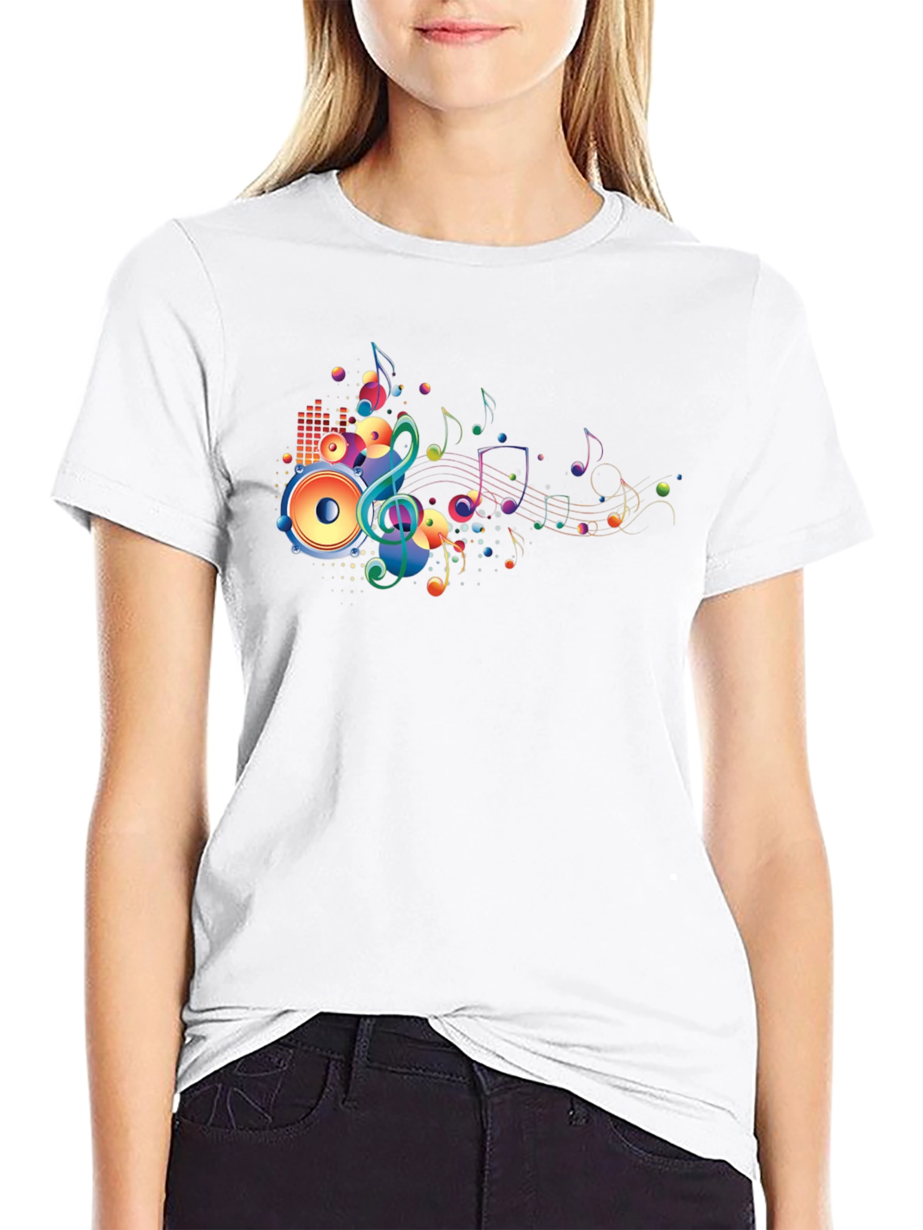 Vibrant Music Notes Graphic Black T-Shirt
