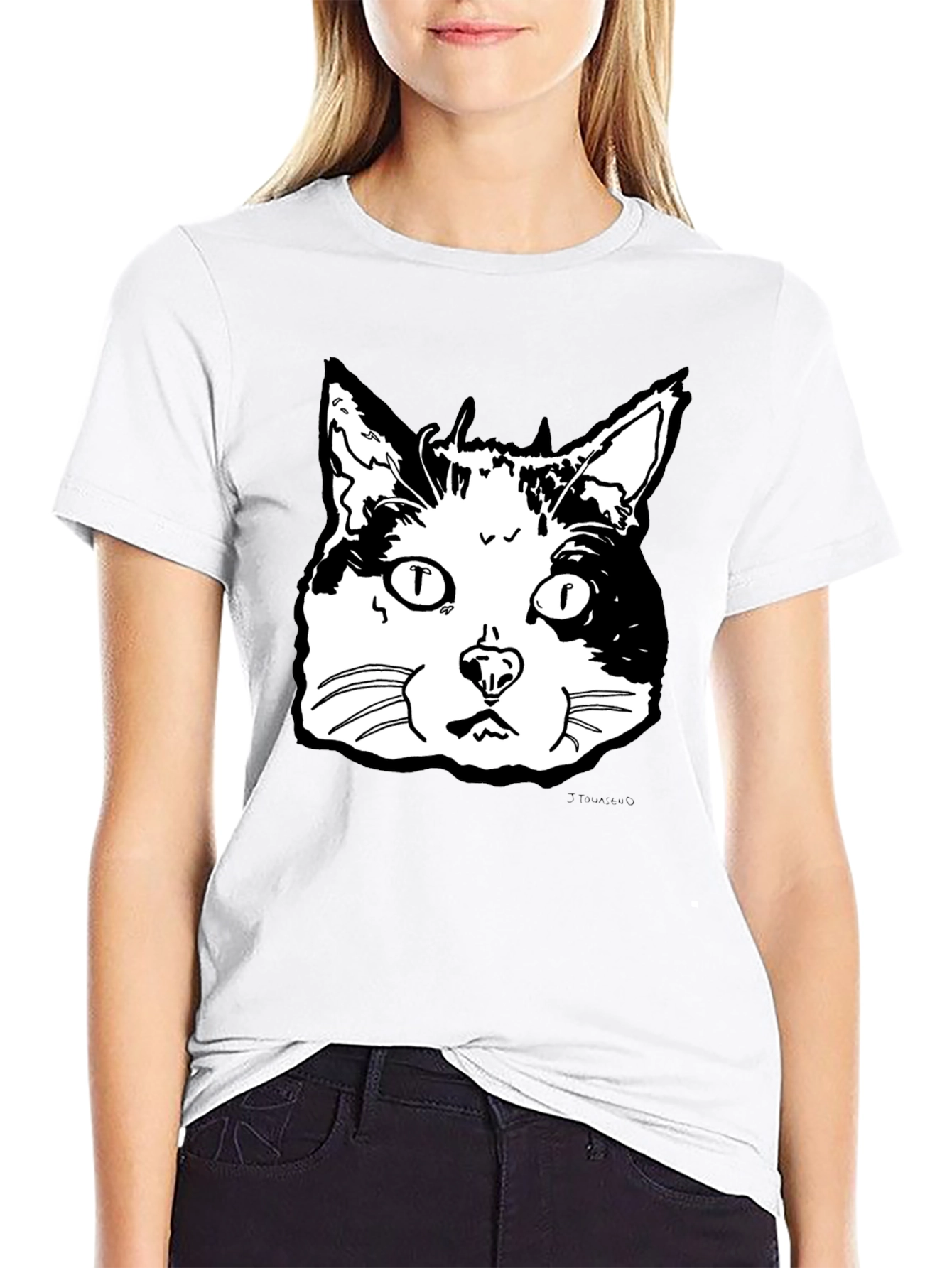Cat Face Graphic T-Shirt - Black