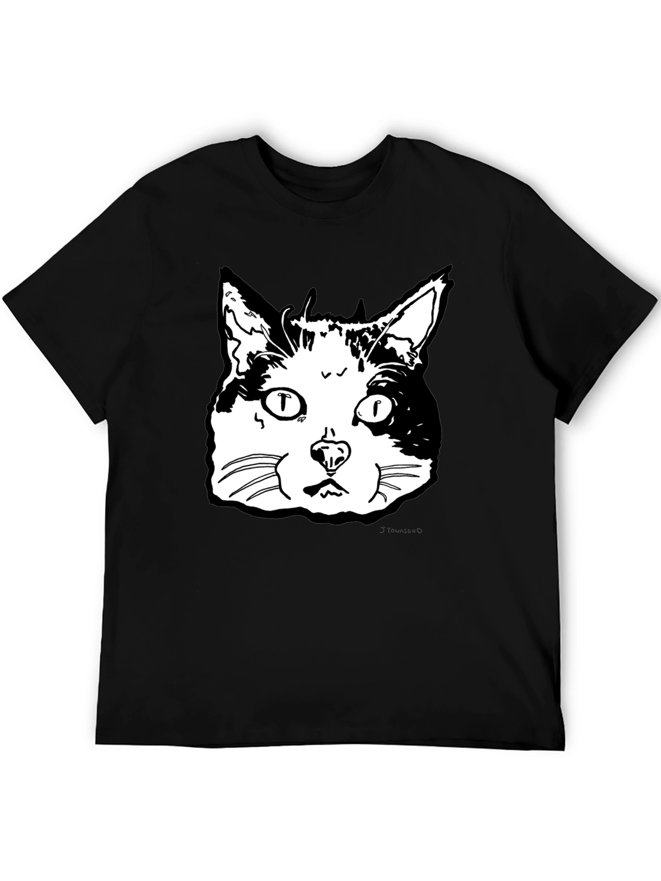 Cat Face Graphic T-Shirt - Black