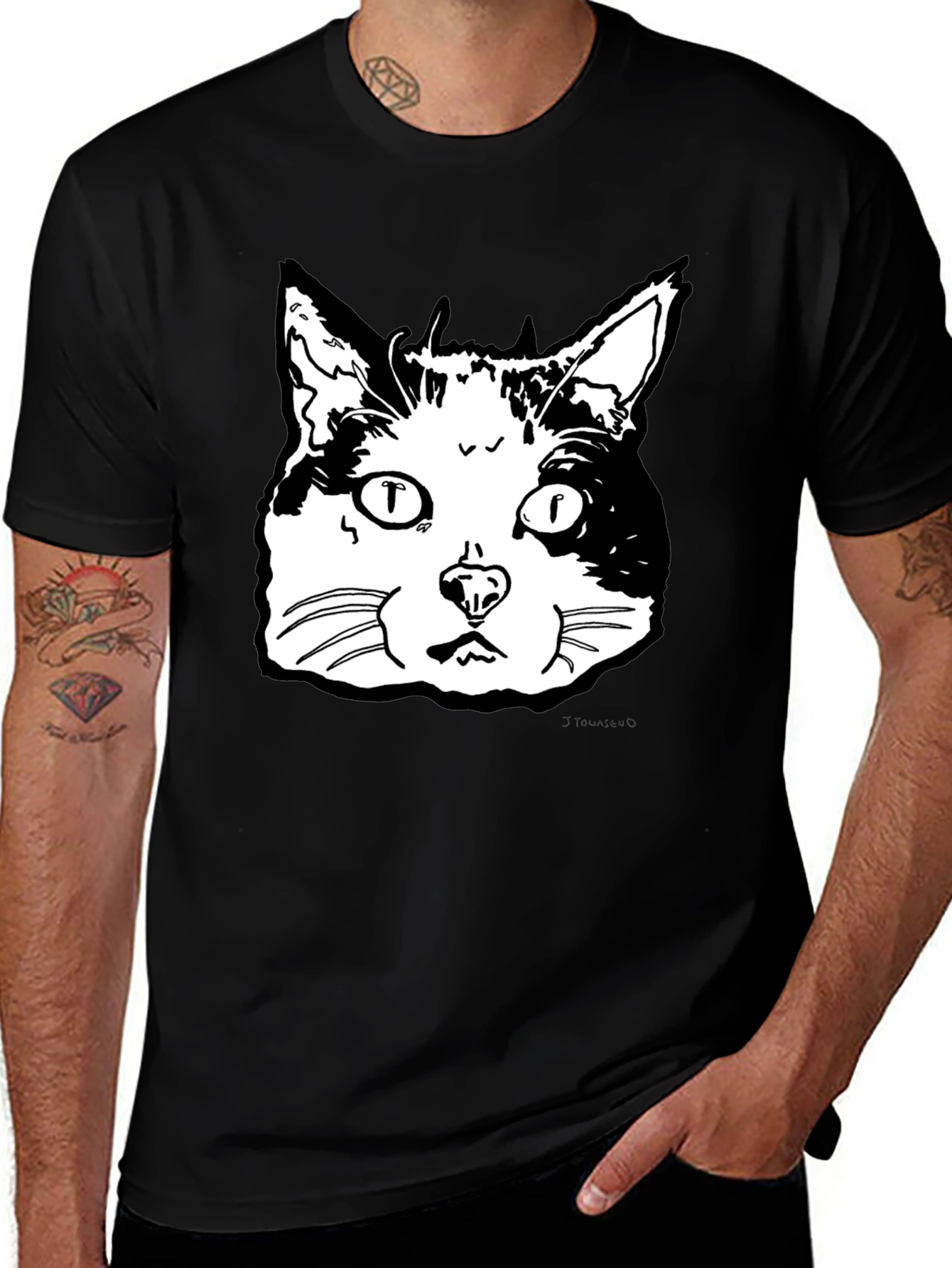 Cat Face Graphic T-Shirt - Black