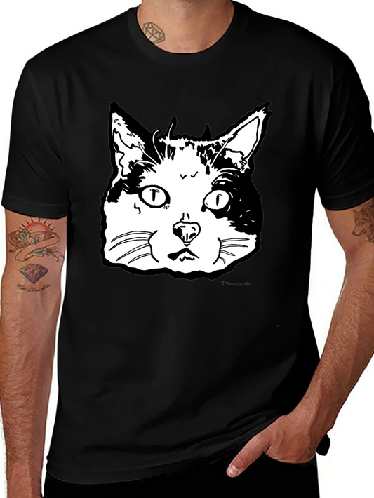Cat Face Graphic T-Shirt - Black