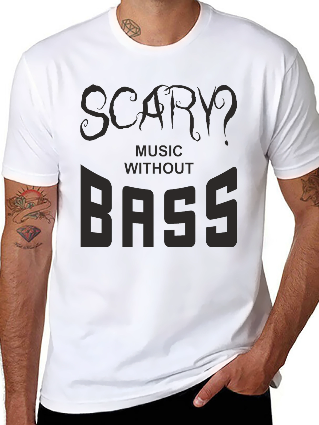 Scary? Music Without Bass - Black Graphic T-Shirt