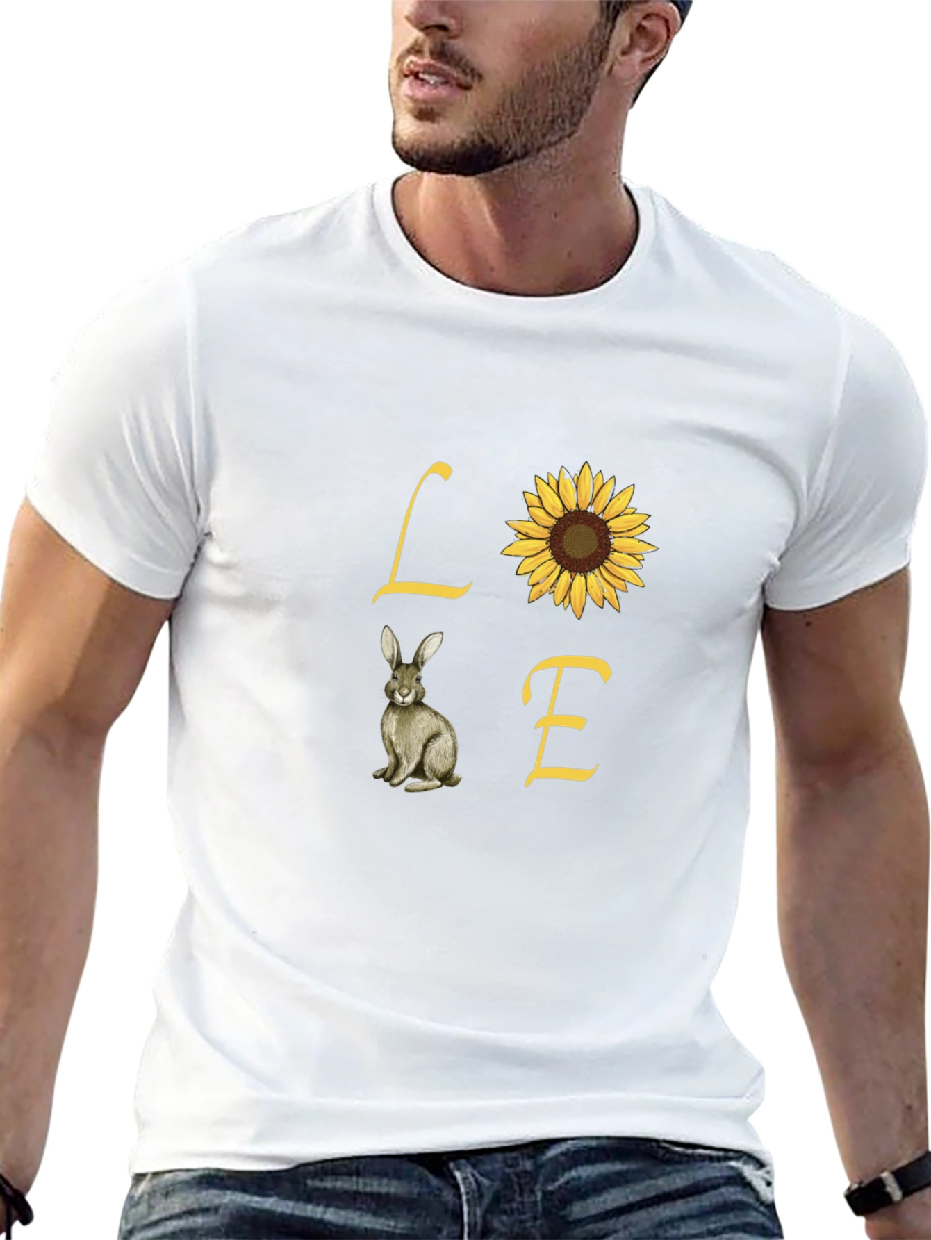 Love Rabbit and Sunflower Graphic Tee