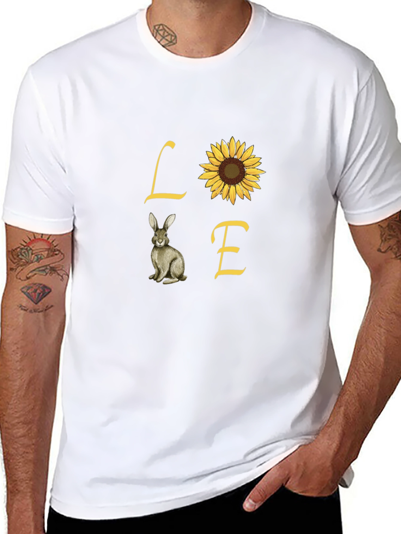 Love Rabbit and Sunflower Graphic Tee