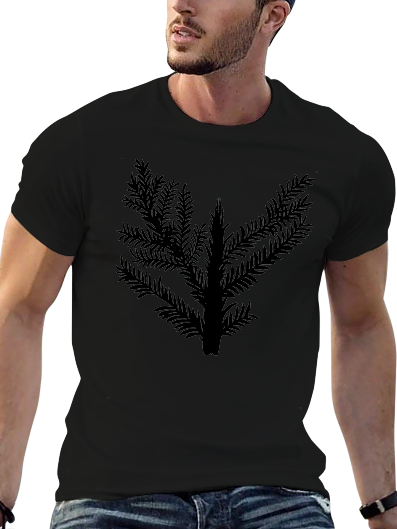 Abstract Foliage Graphic Black T-Shirt