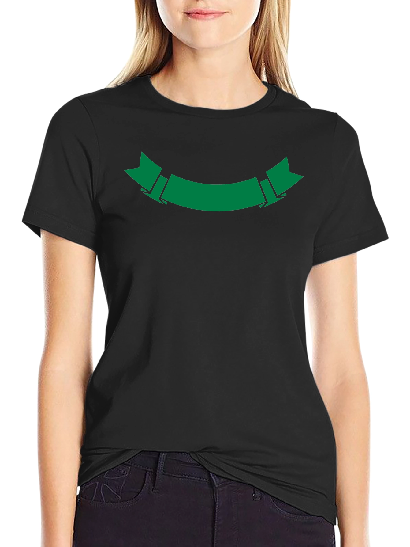 Mens Black T-Shirt with Green Ribbon Graphic