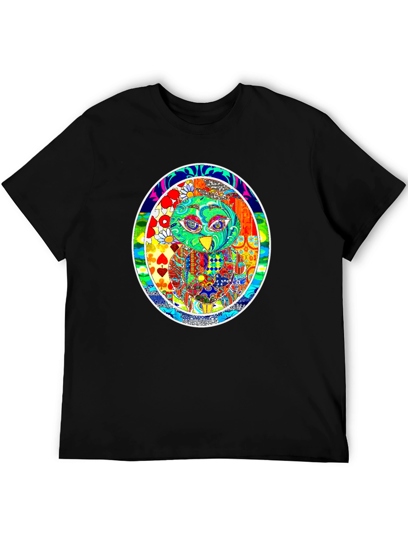 Psychedelic Owl Graphic T-Shirt - Black