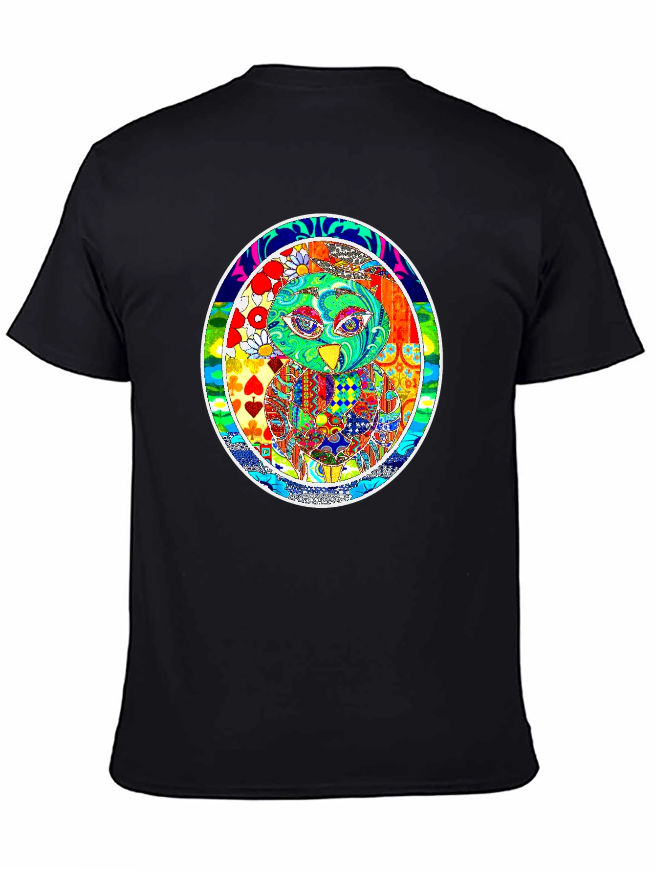 Psychedelic Owl Graphic T-Shirt - Black