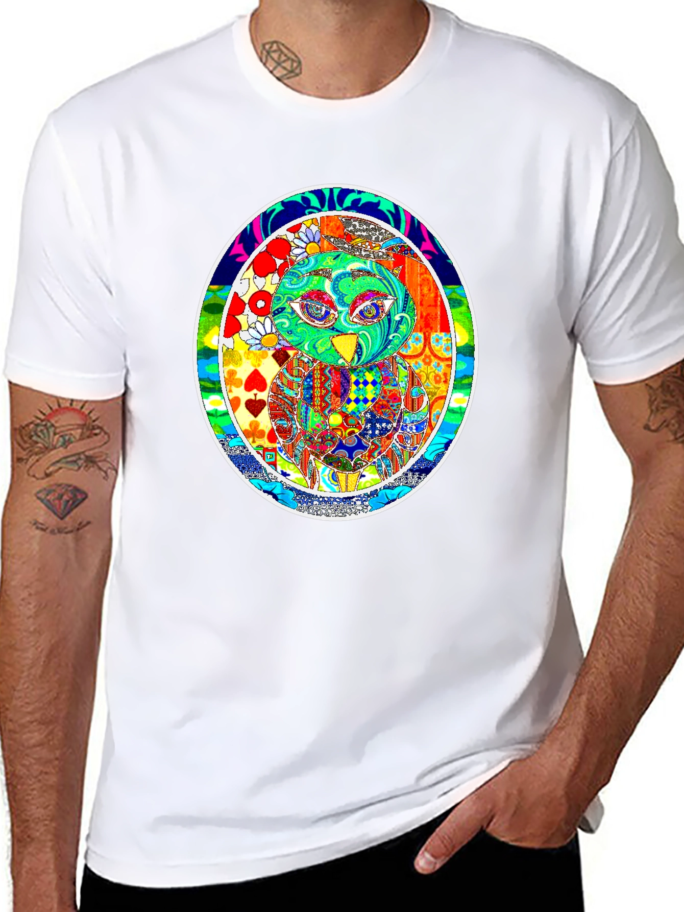 Psychedelic Owl Graphic T-Shirt - Black