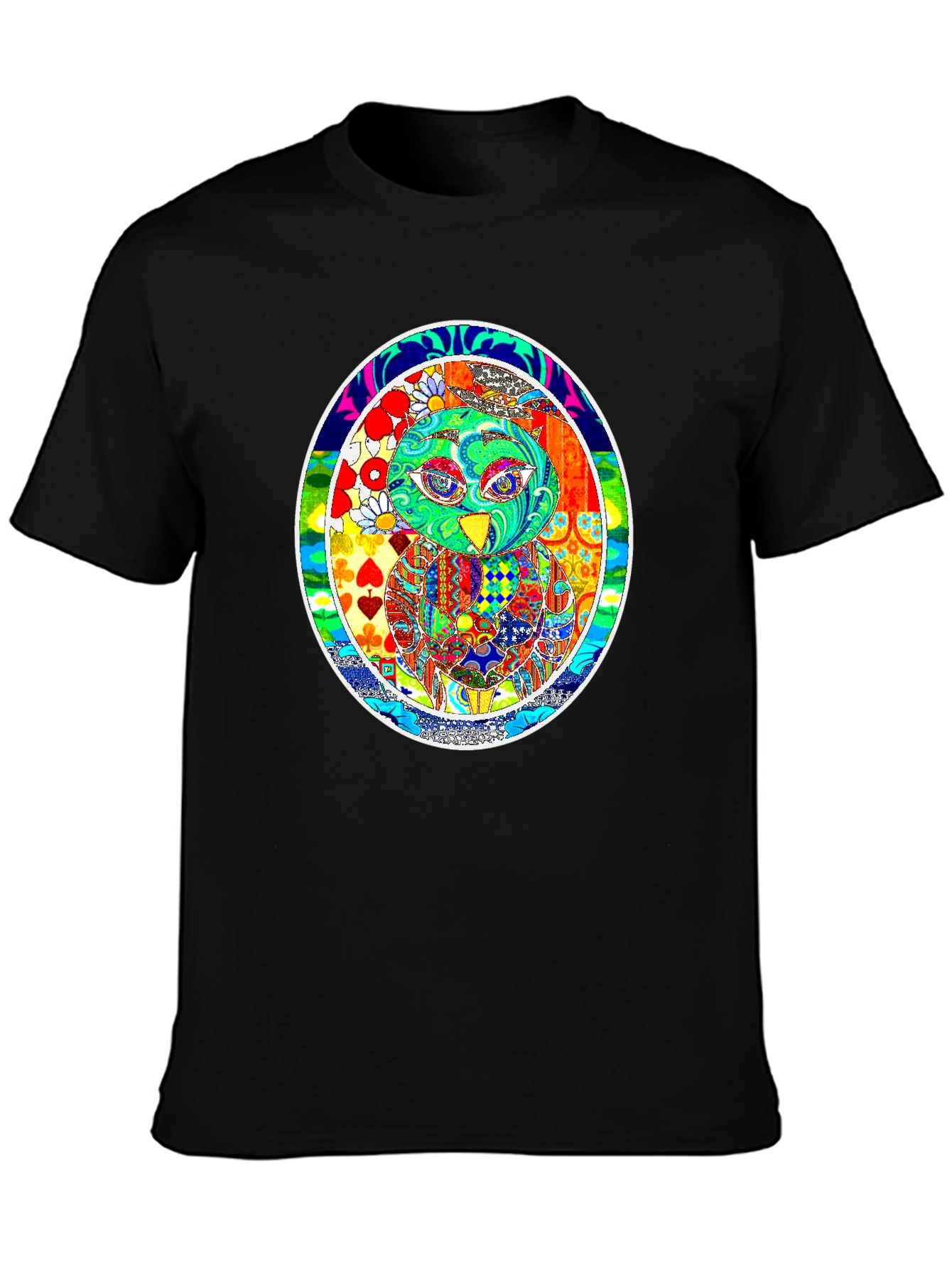 Psychedelic Owl Graphic T-Shirt - Black