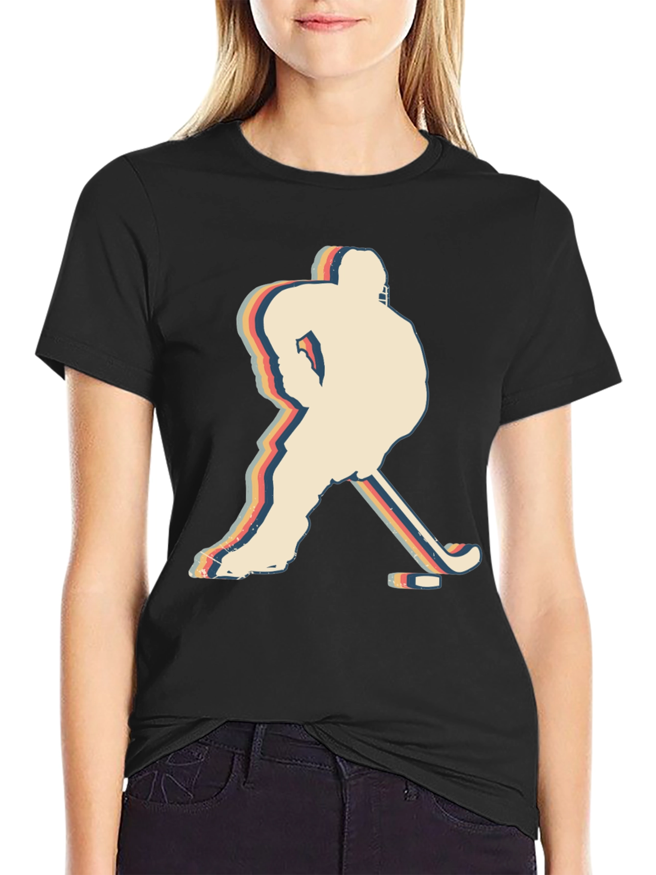 Retro Hockey Player Silhouette Graphic T-Shirt