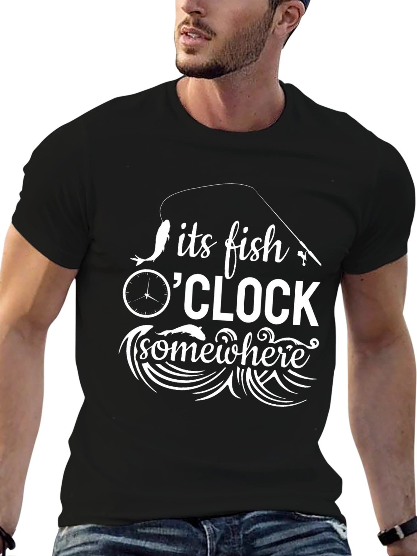 Its Fish OClock Somewhere Black T-Shirt