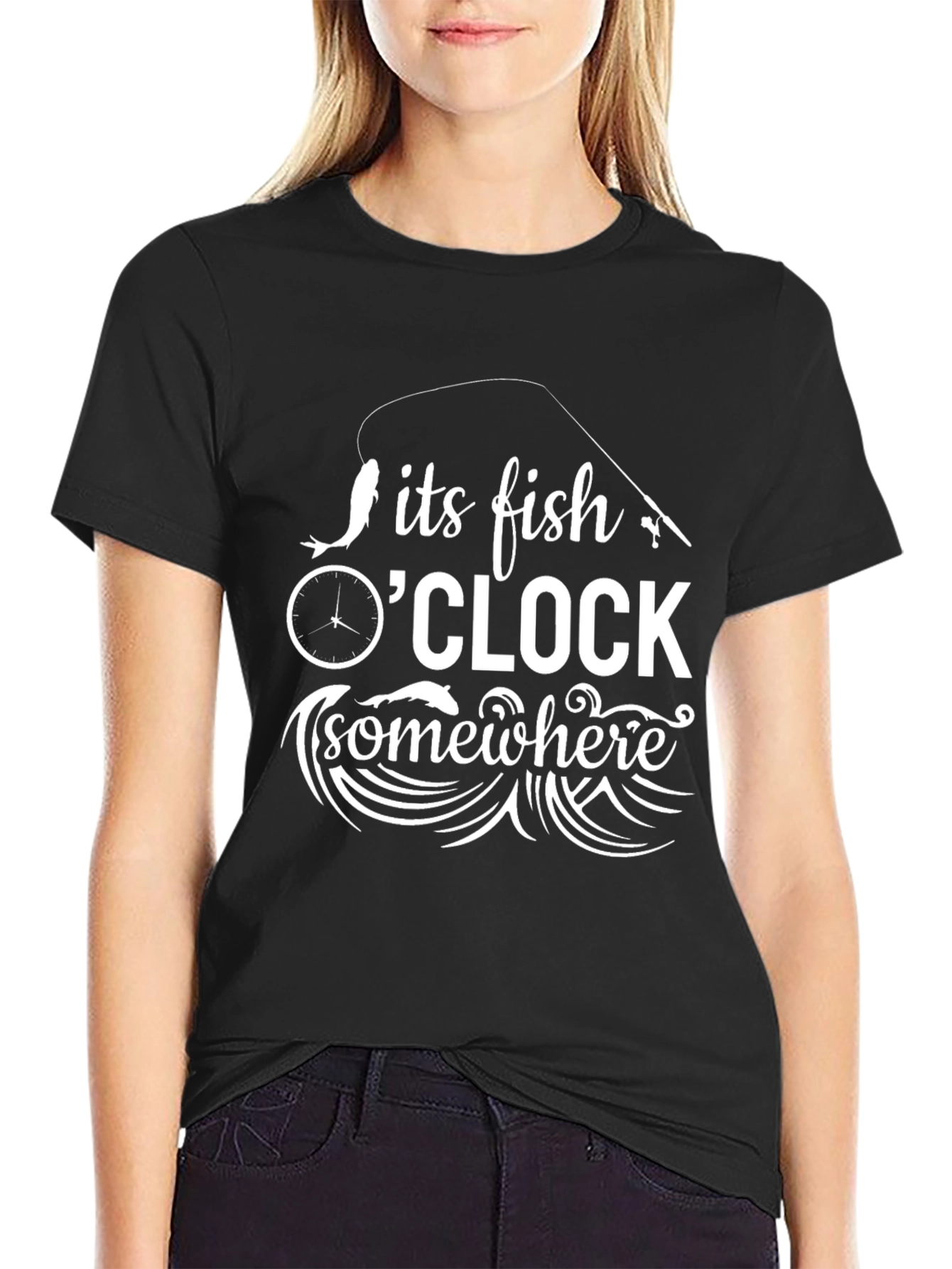 Its Fish OClock Somewhere Black T-Shirt