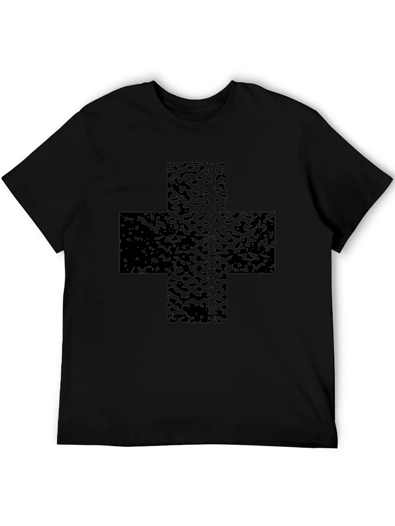 Black T-Shirt with Textured Cross Graphic