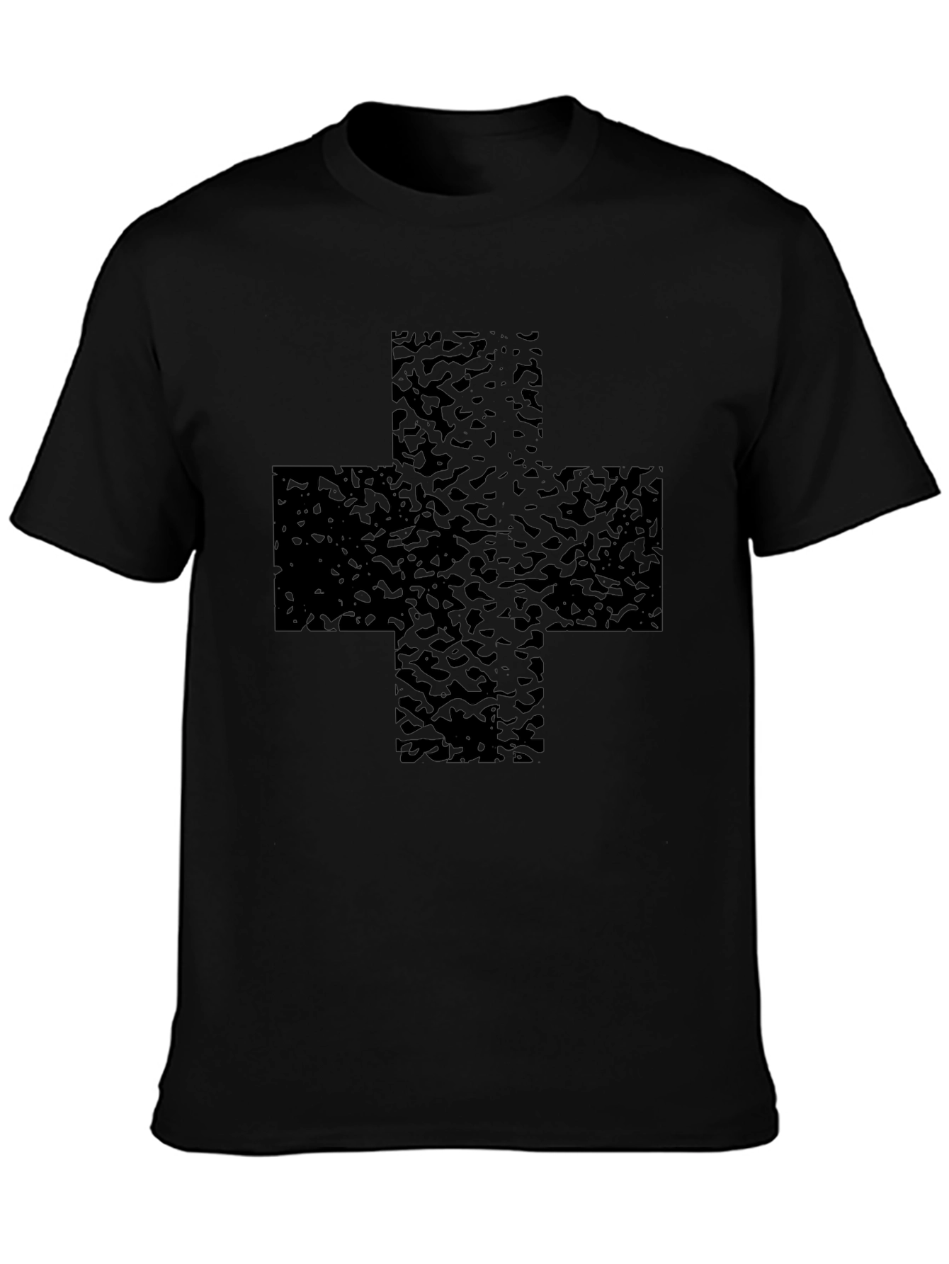 Black T-Shirt with Textured Cross Graphic