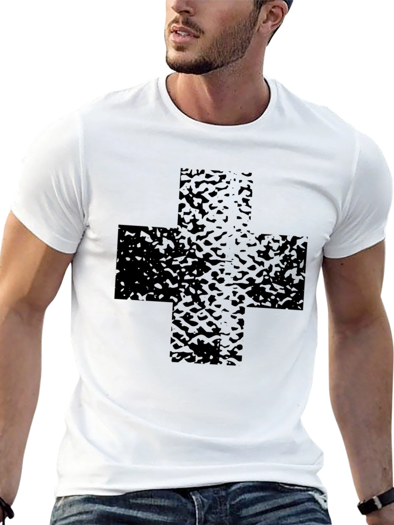 Black T-Shirt with Textured Cross Graphic