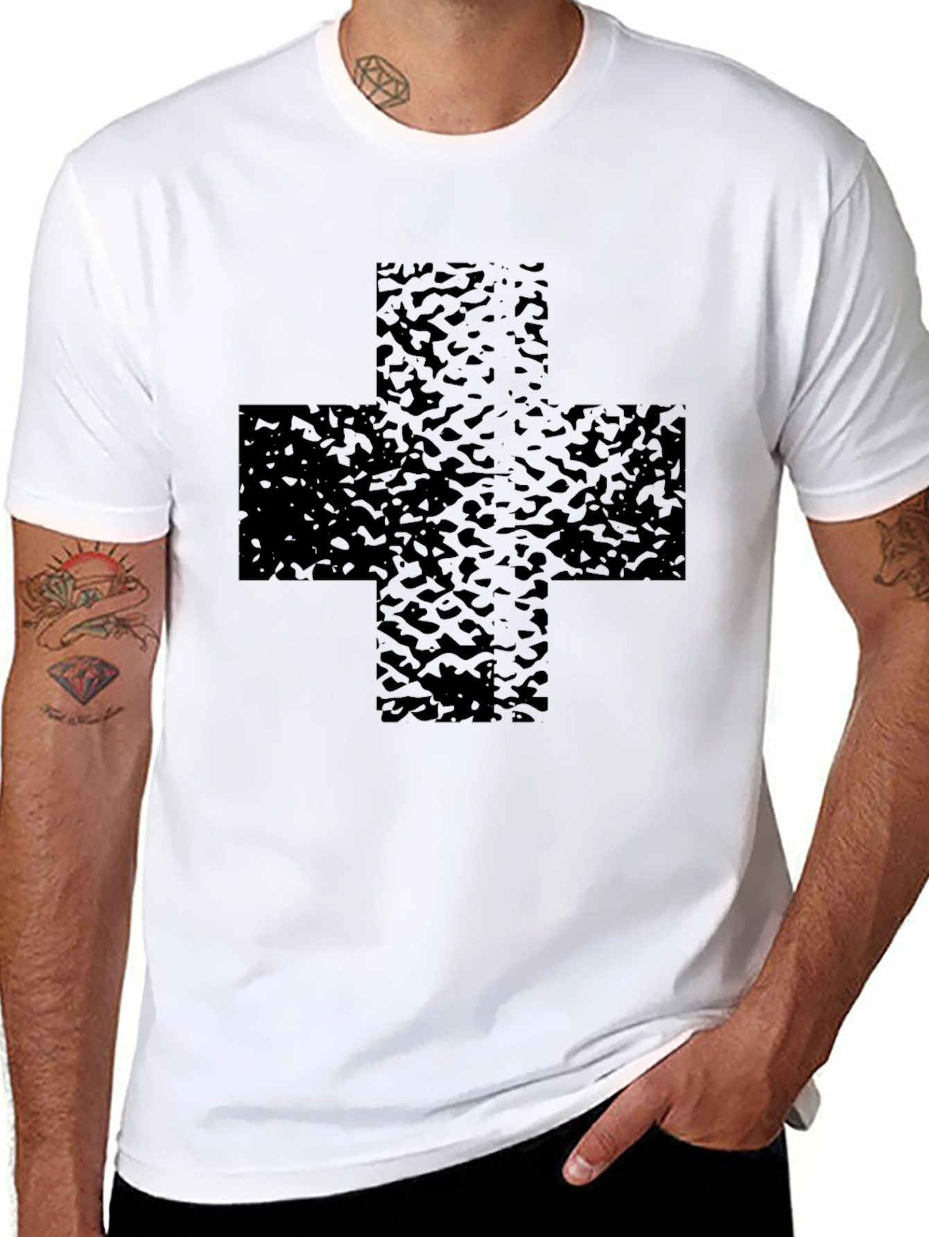 Black T-Shirt with Textured Cross Graphic