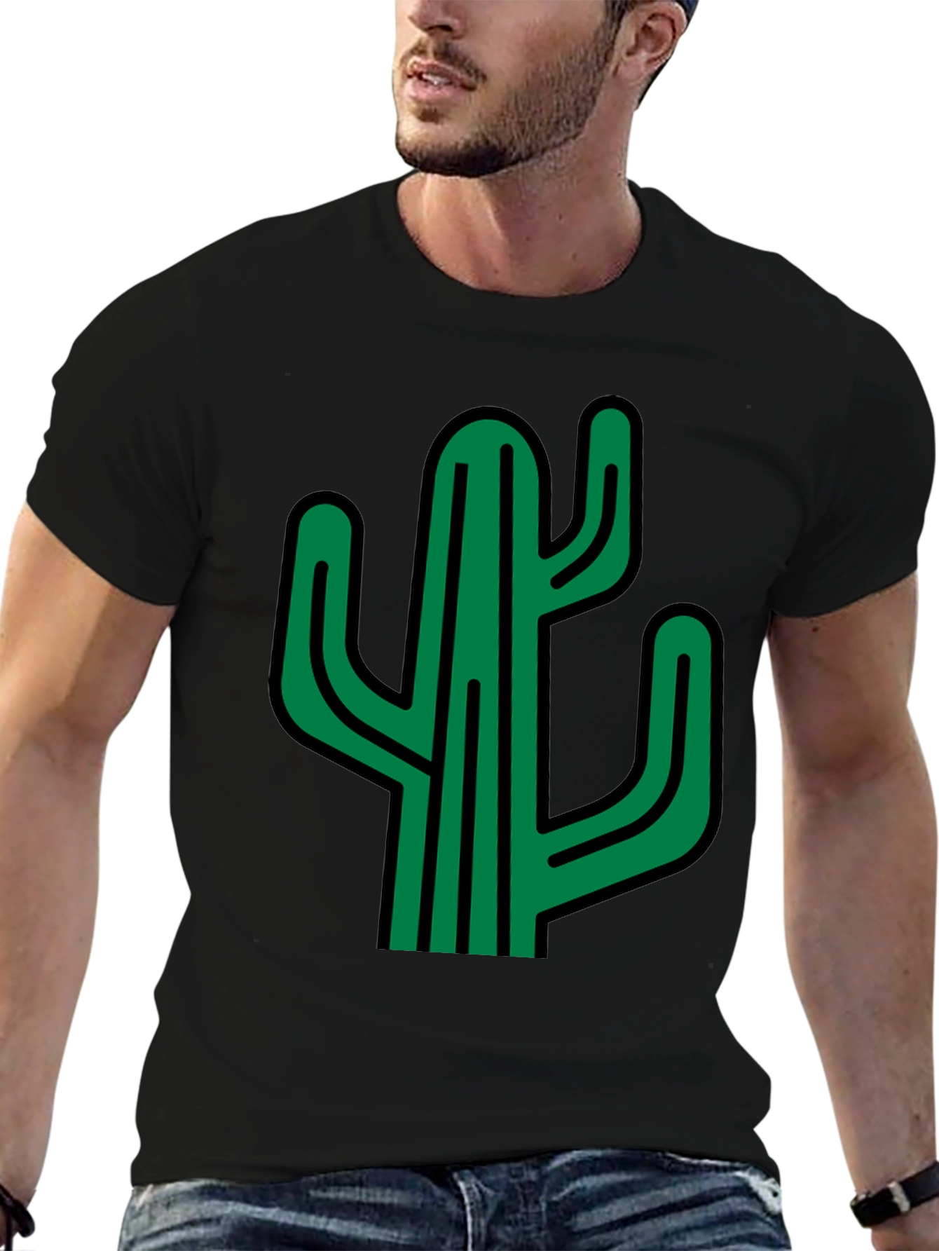 Cactus Graphic Print Black T-Shirt