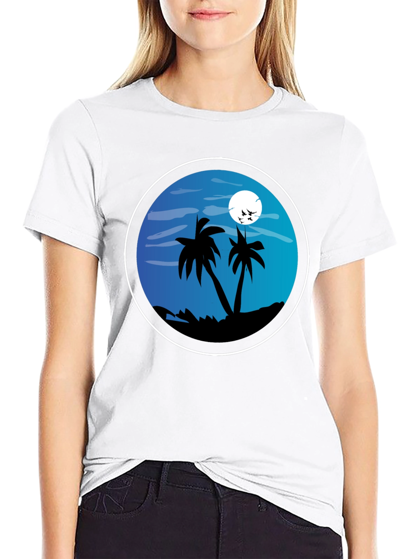 Tropical Beach T-Shirt - Night Palm Tree Design
