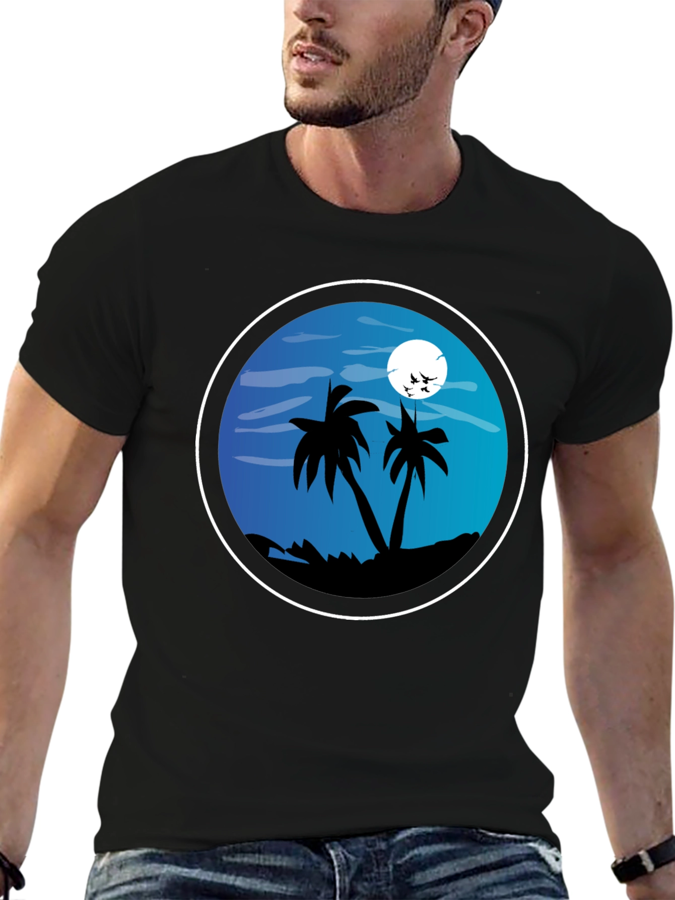 Tropical Beach T-Shirt - Night Palm Tree Design