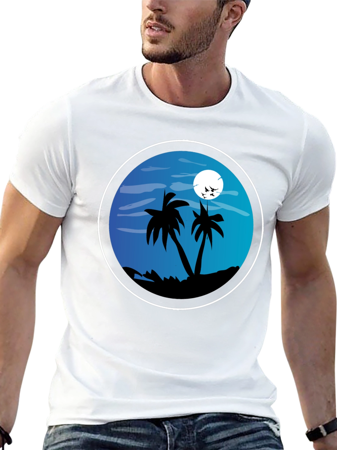 Tropical Beach T-Shirt - Night Palm Tree Design