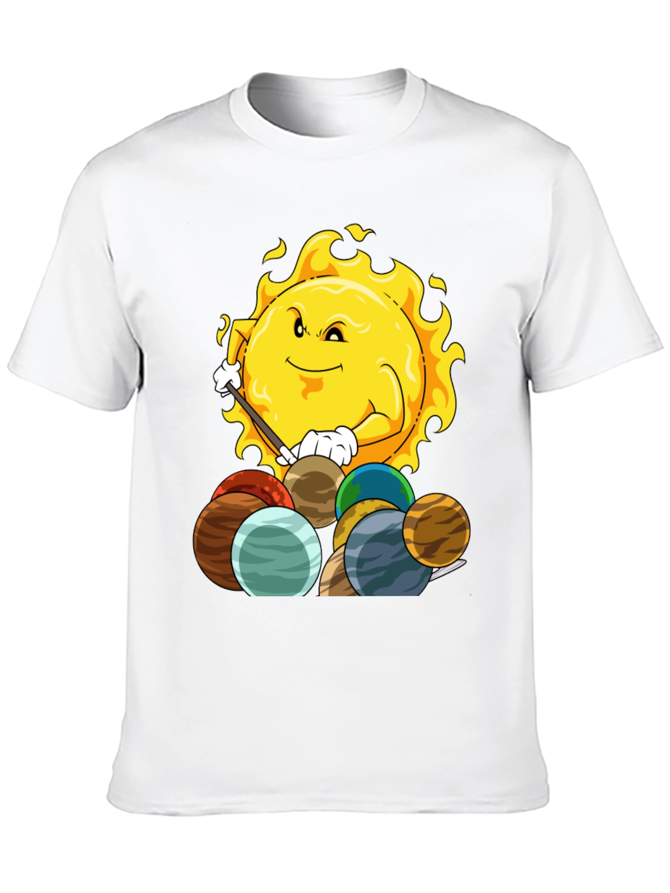 Sun Playing Pool with Planets Graphic Tee
