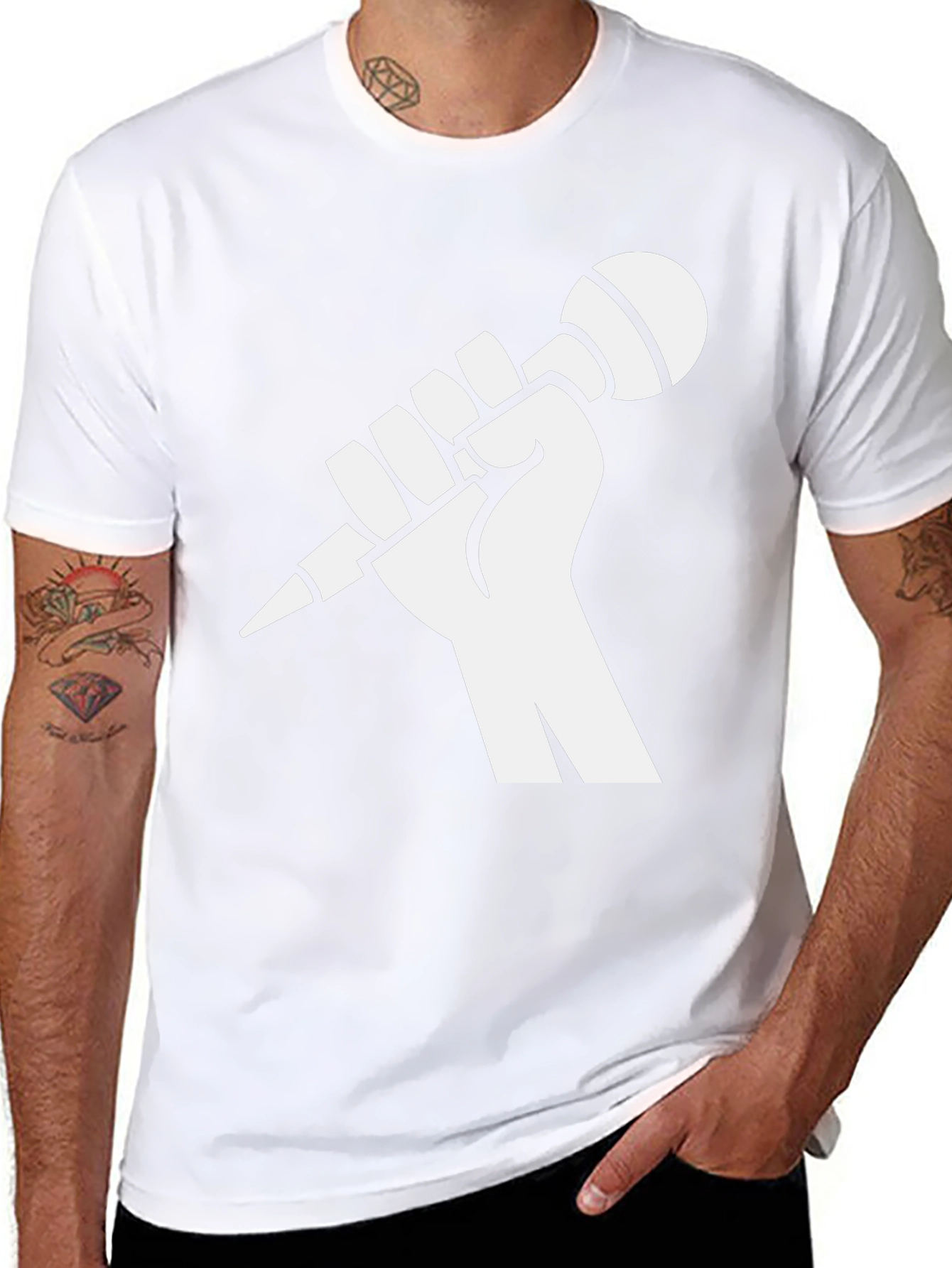 Black Tee: Raised Fist Microphone Design