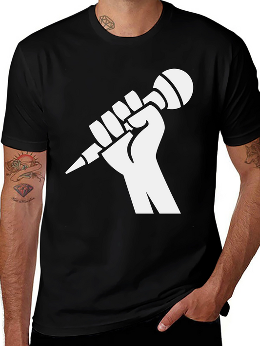 Black Tee: Raised Fist Microphone Design