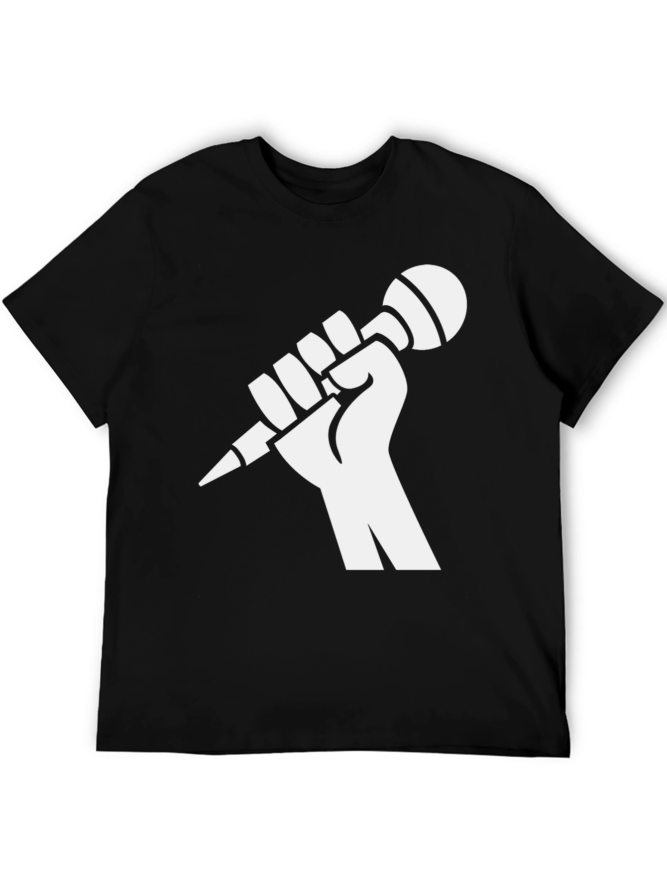 Black Tee: Raised Fist Microphone Design