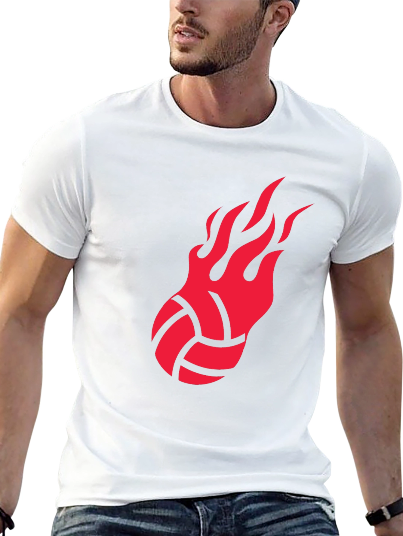 Fiery Volleyball Graphic Tee - Black Cotton Shirt