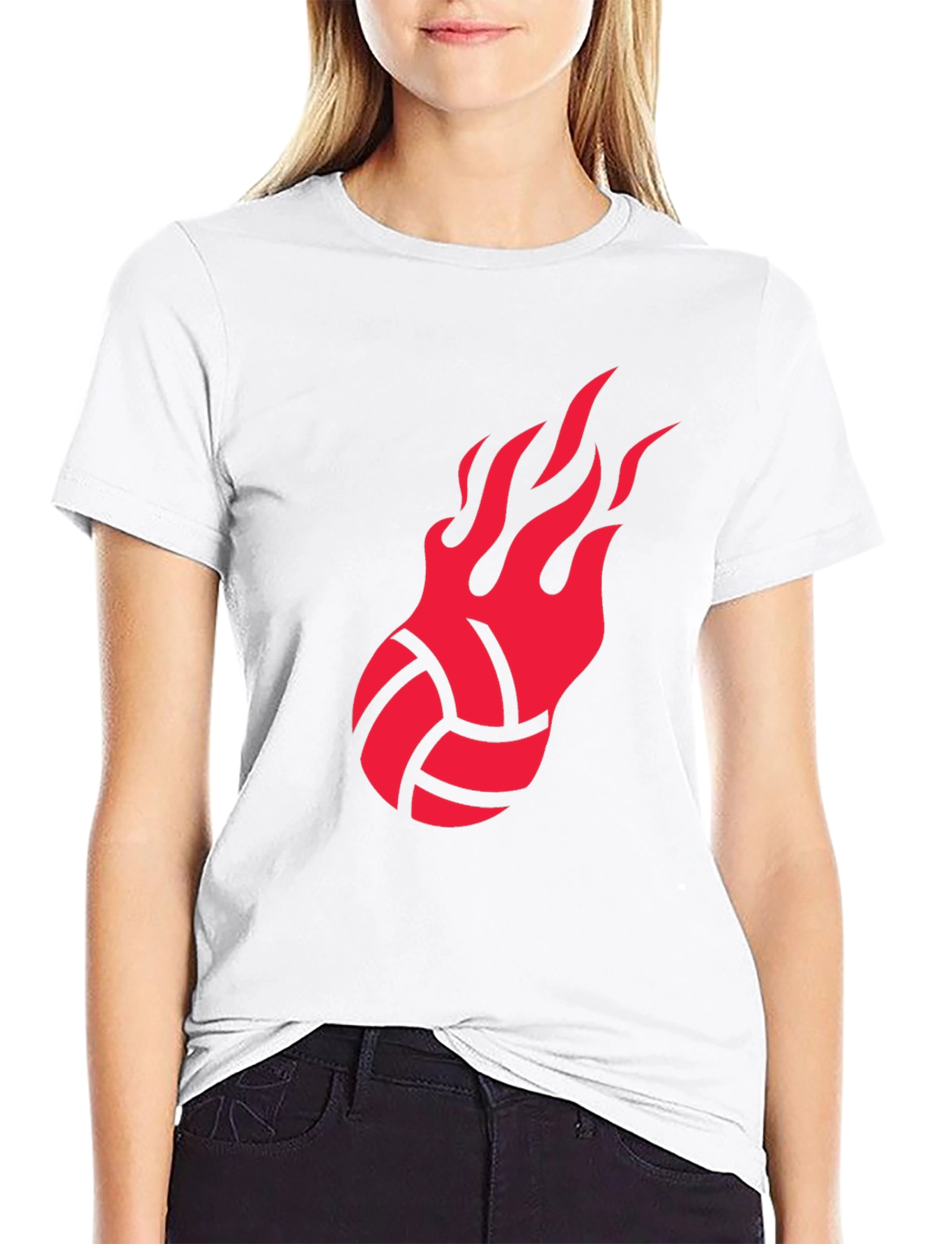 Fiery Volleyball Graphic Tee - Black Cotton Shirt