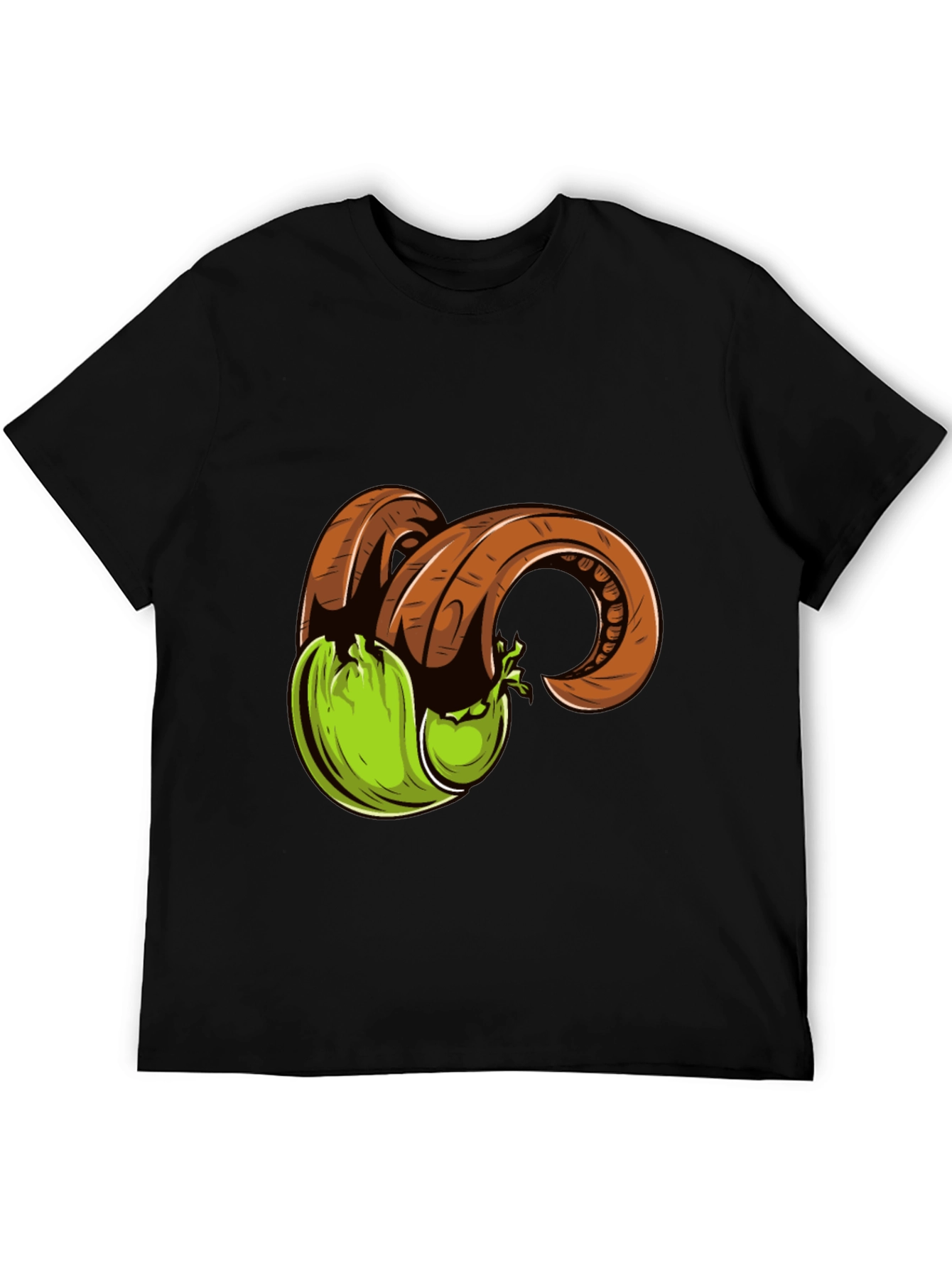 Black T-Shirt with Horned Fruit Graphic Print