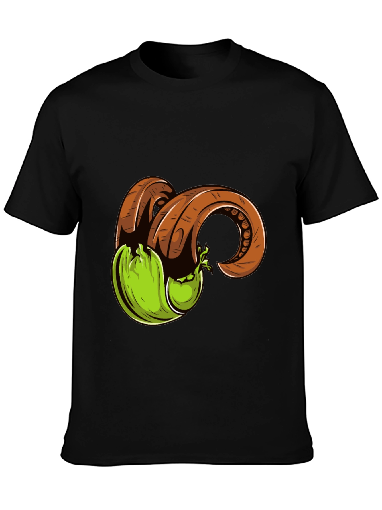 Black T-Shirt with Horned Fruit Graphic Print
