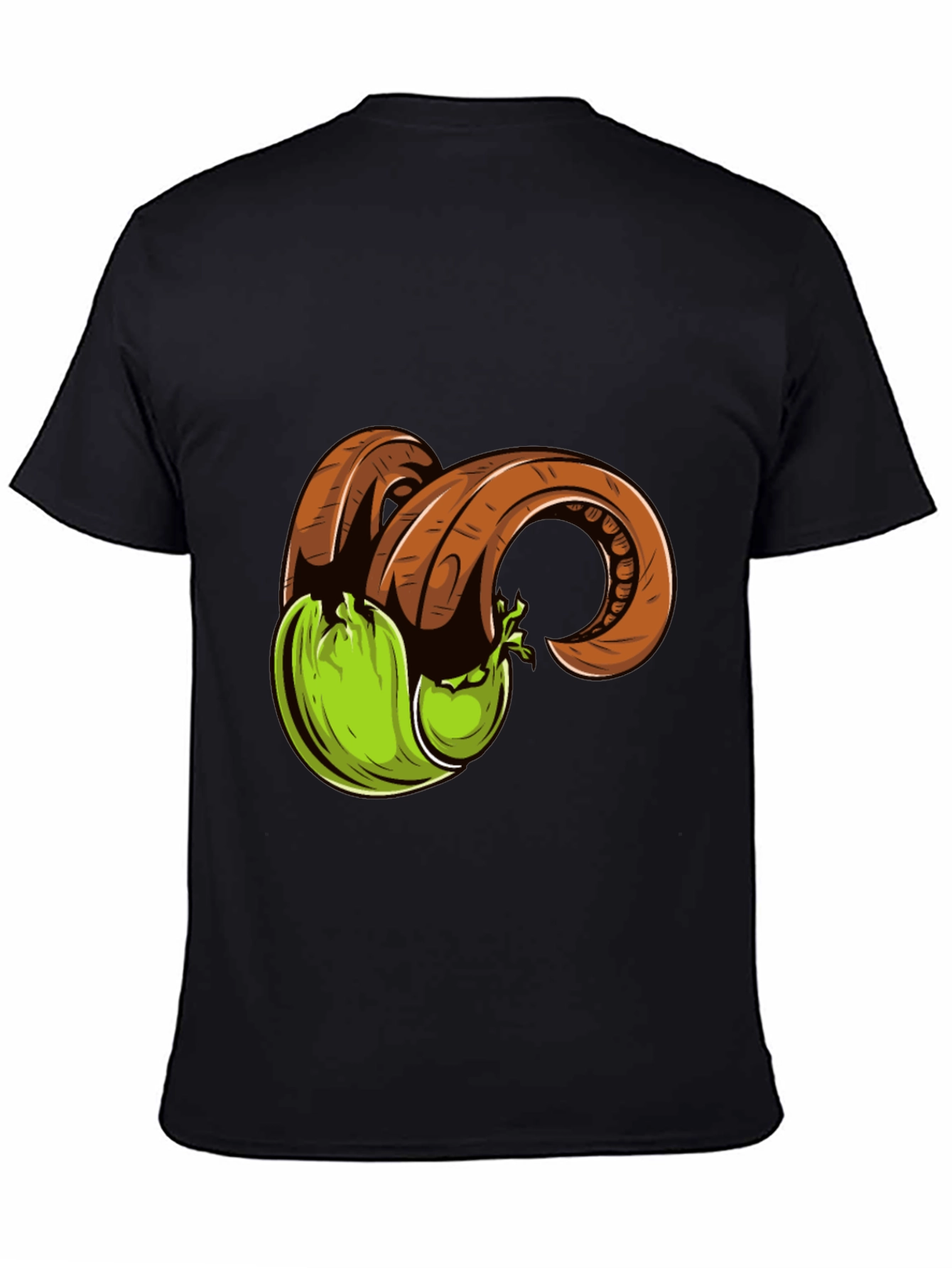 Black T-Shirt with Horned Fruit Graphic Print