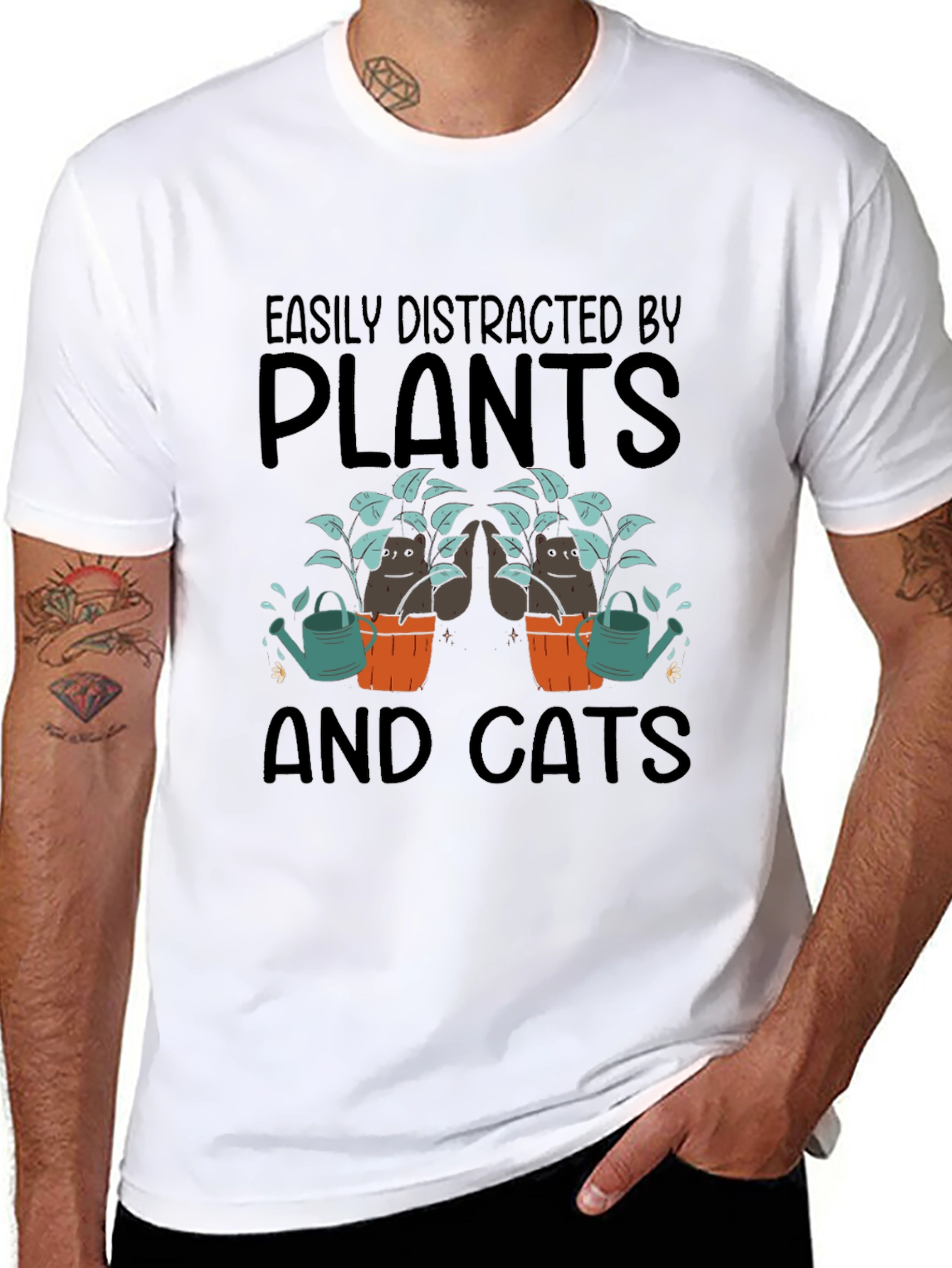 Easily Distracted by Plants and Cats Graphic T-Shirt