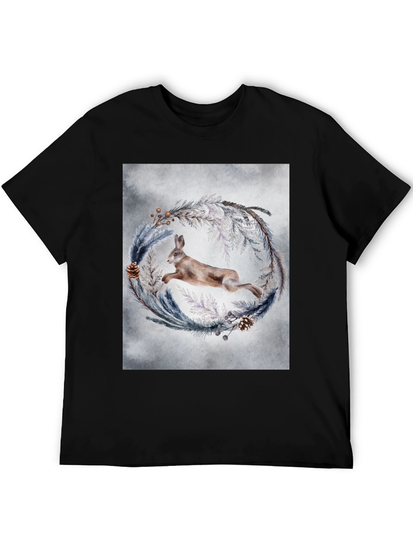 Leaping Hare Wreath Graphic T-Shirt
